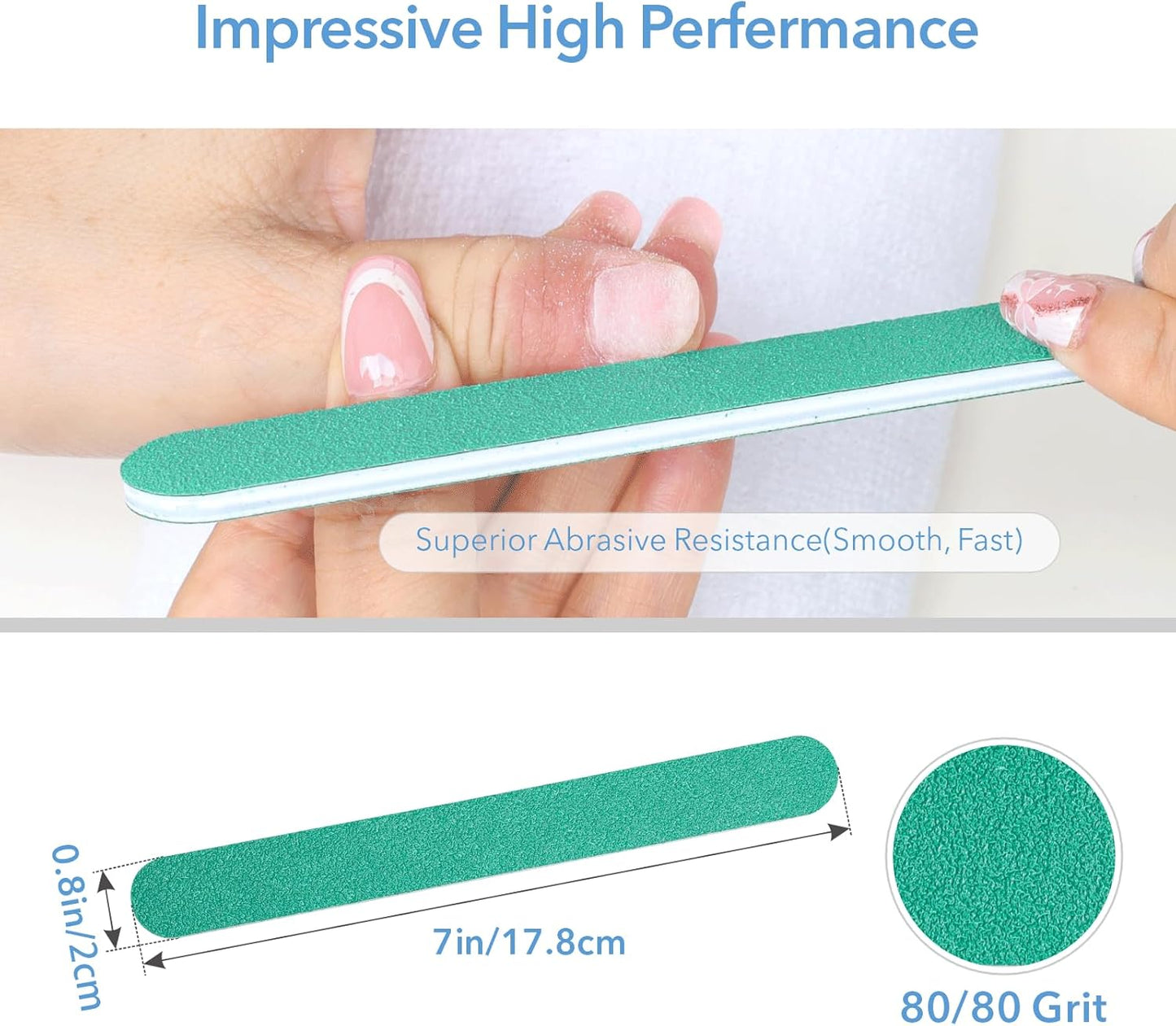 Nail File, 10 PCS Fingernail Files 7" Long 80/80 Grit Emery Boards for Nails - Professional Nail Files Washable for Acrylic, Gel, Dip Powder, and Poly Gel Nail - Coarse Rough Grit