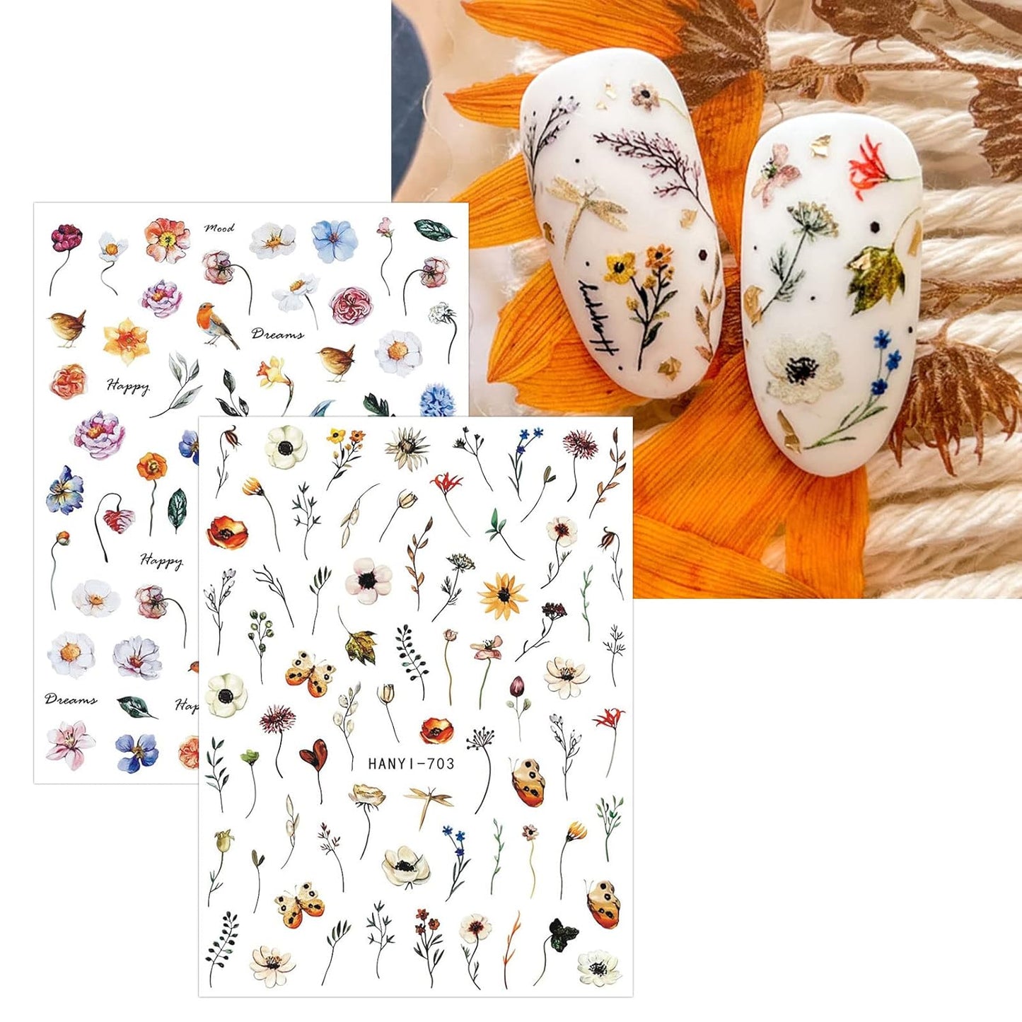 JMEOWIO 10 Sheets Spring Flower Nail Art Stickers Decals Self-Adhesive Pegatinas Uñas Colorful Floral Summer Nail Supplies Nail Art Design Decoration Accessories