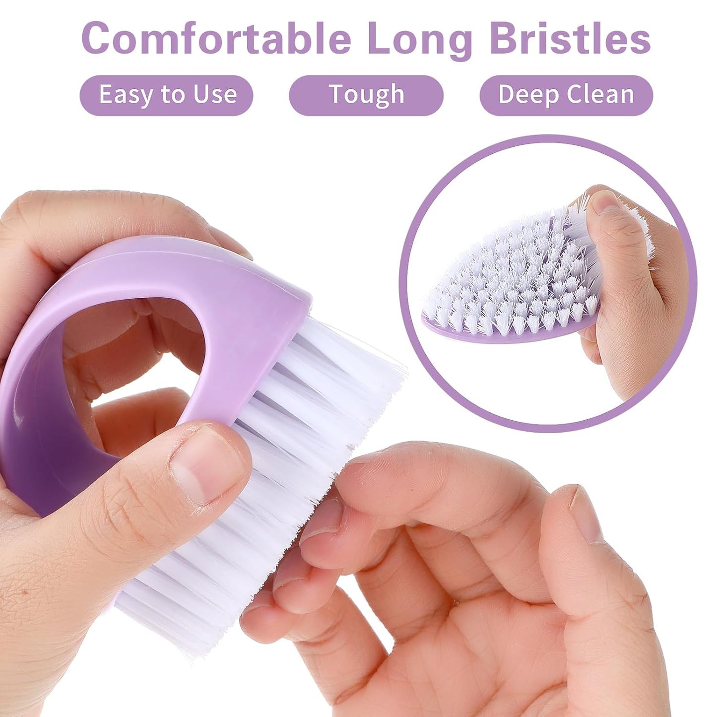 Hand Nail Brushes, 2pcs Grip Clean Heavy Duty Nail Brushes for Cleaning Fingernails Nylon Firm Stiff Bristles Deep Clean Scrubber for Mechanics Gardeners Hand Under Nails Toes(Green, Purple)