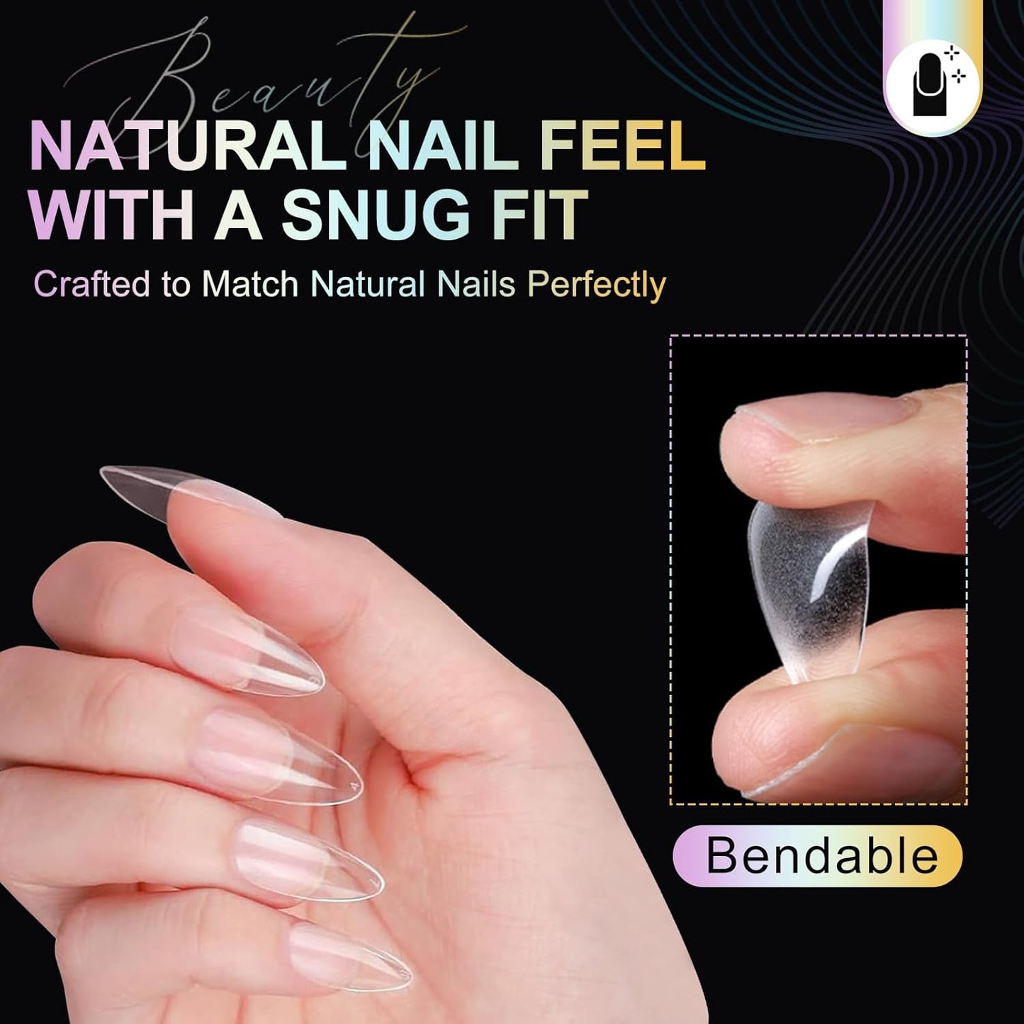 Medium Almond Nail Tips Soft Gel Nail Tips 240Pcs Pre-Shaped Pointed Almond Nails Half Matte Full Cover Acrylic Clear Fake Nails Tips for Extension Nail Art DIY Manicure Salon 12 Sizes