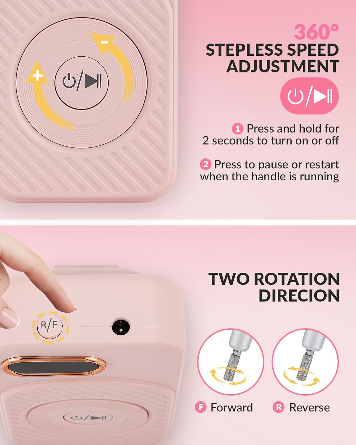 BAOSHISHAN Electric Nail Drill Kit, Rechargeable 45000RPM Nail Drills Professional with 10 Nail Drill Bits and 15 Sanding Bands, Cordless Efile for DIY Home Salon