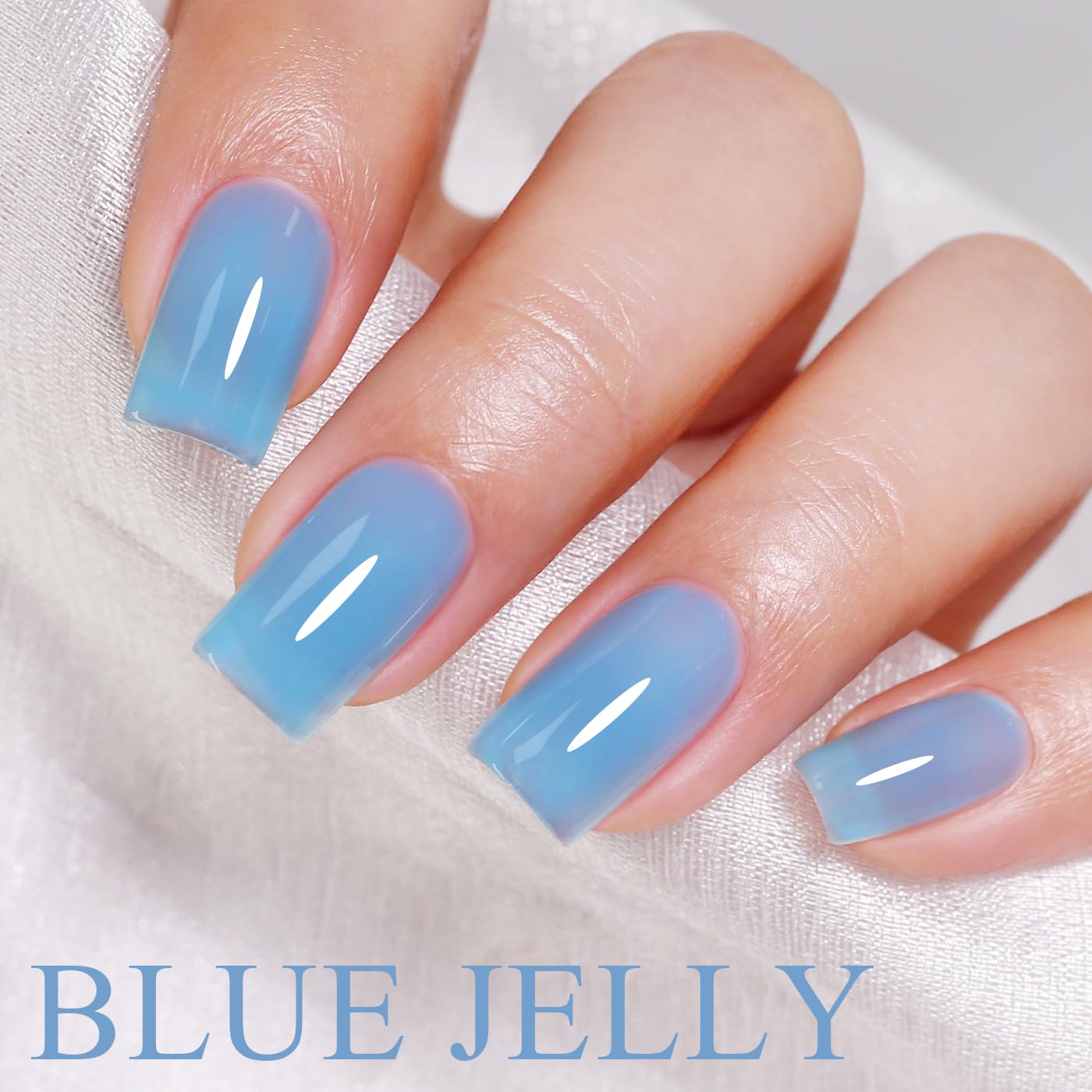 Imtiti Jelly Gel Nail Polish, Bright Blue Sheer Jelly Gel Polish Soak Off UV LED Spring Summer Translucent Art Manicure Salon DIY Design 10ML