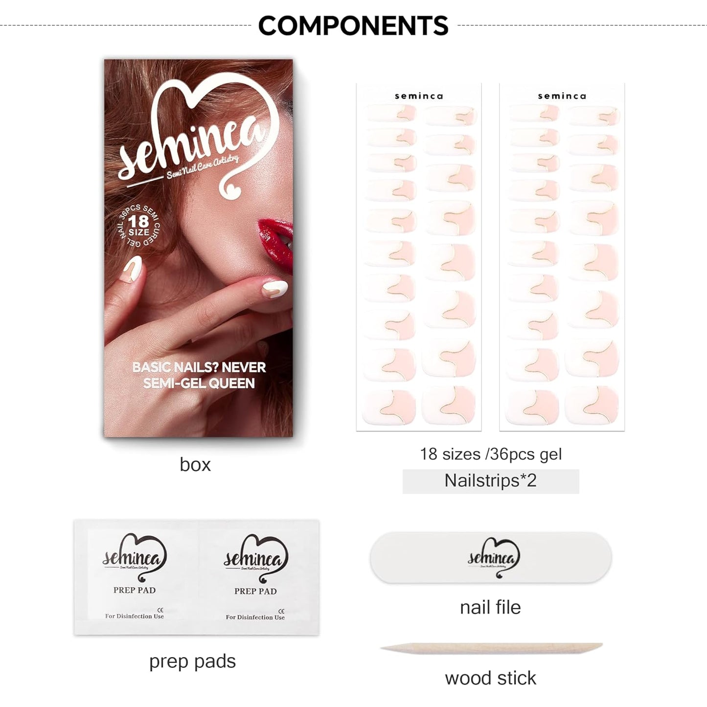 Semi Cured Gel Nail Strips-Wedding nail stickers for bride bridal party elegant nail designs French manicure styles Quick DIY nail art stickers Works with Any UV/LED Lamps(Platinum French)