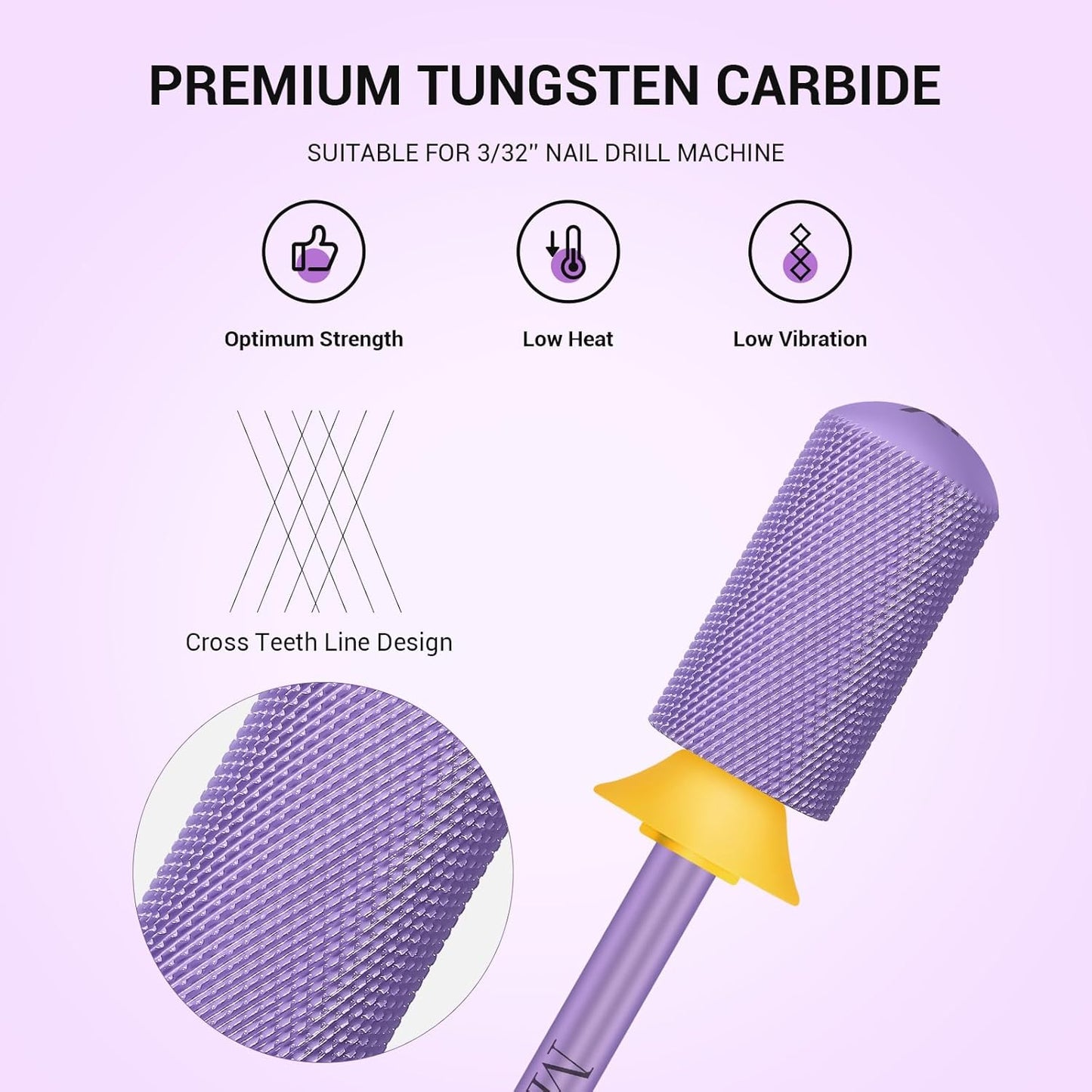 MelodySusie Safety Nail Drill Bits, 3/32'' Smooth Round Top Large Barrel Carbide Bits, Suitable for Manicure Pedicure Cuticle Gel Polishing, Beginners Bits, Purple, Series Bit-S, XF