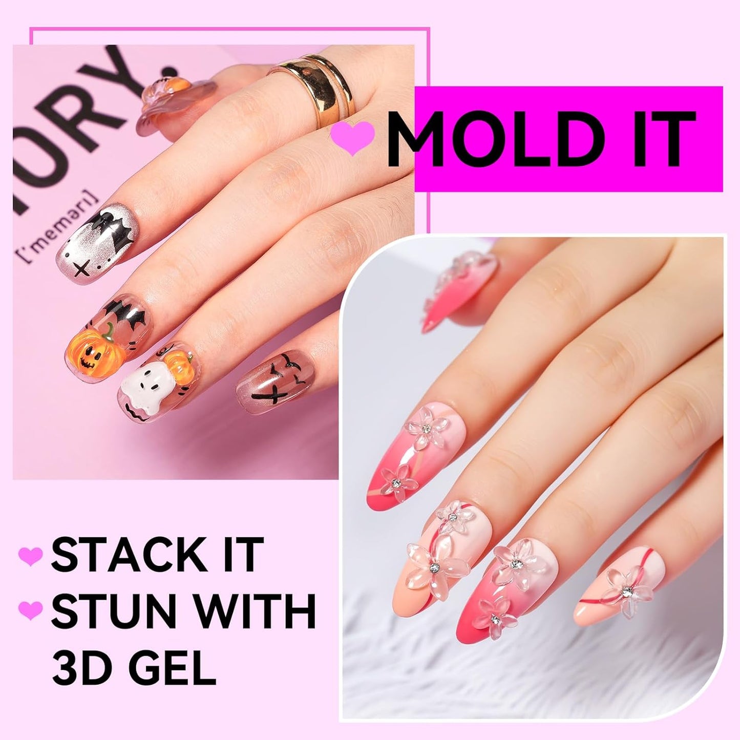Makartt 3D Gel Nail Art: 4 in 1 Clear Solid Gel Builder for Extension UV Nail Glue for Acrylic Nails Rhinestones 3d Sculpting Gels Hard Gels for Nails UV/LED Nails Lamp Required 15ML 2 Bottles