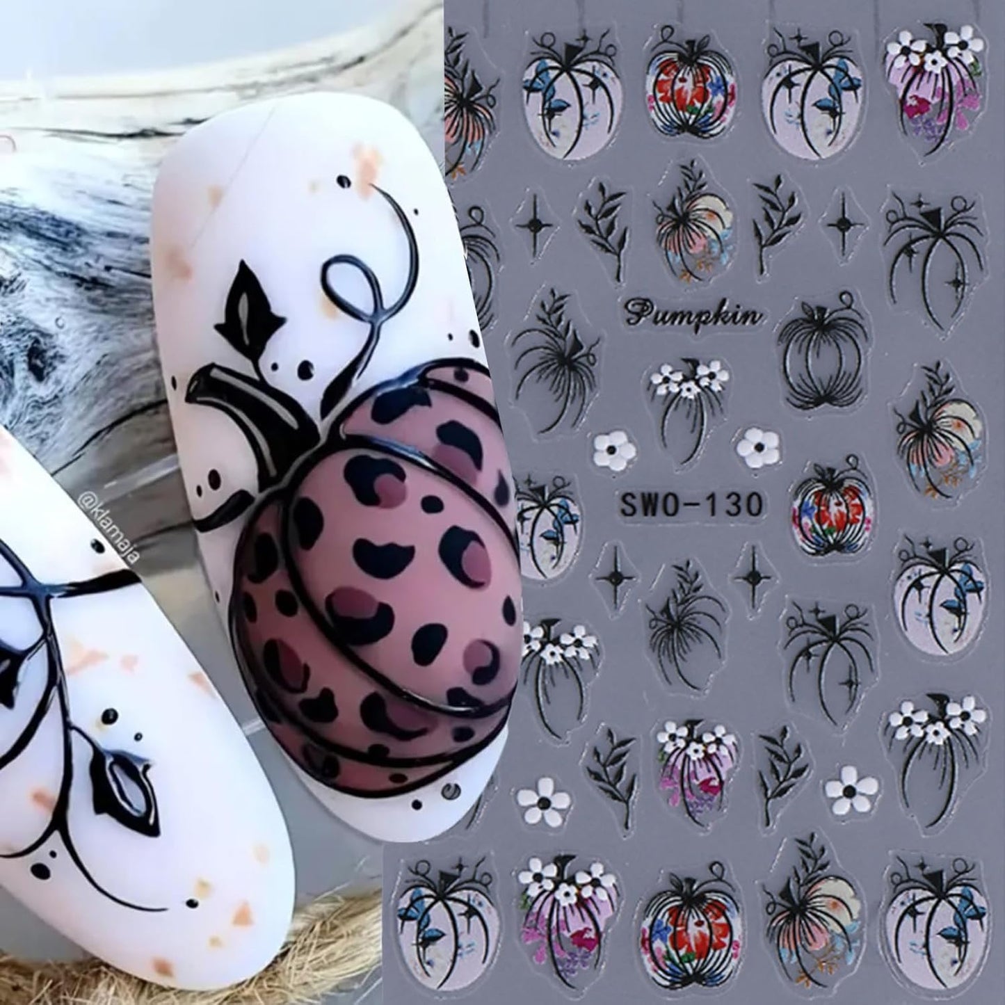 Pumpkin Nail Art Stickers 3Sheets 5D Embossed Nail Stickers Cute Pumpkins Leaves Flowers Design Nail Decals Fall Self-Adhesive Nail Supplies for Women Halloween Thanksgiving Day Nail Decoration
