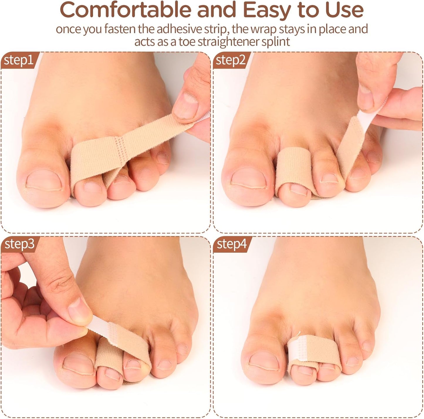 10 Pack Adjustable Fabric Toe Wraps - Comfortable Toe Corrector Protectors for Bunion Relief and Foot Care