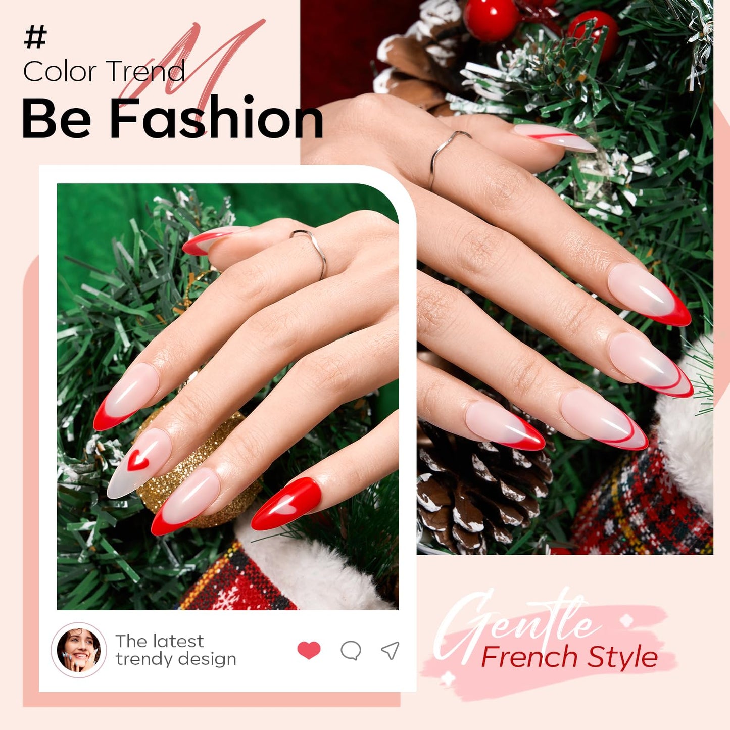modelones French Tip Gel Nail Polish Set 2 Pcs 15ml Red and Jelly Pink French Manicure Kit Sheer Pink Soak Off U V LED Base Color Gel Polish Nail Art Home DIY Gift for Women