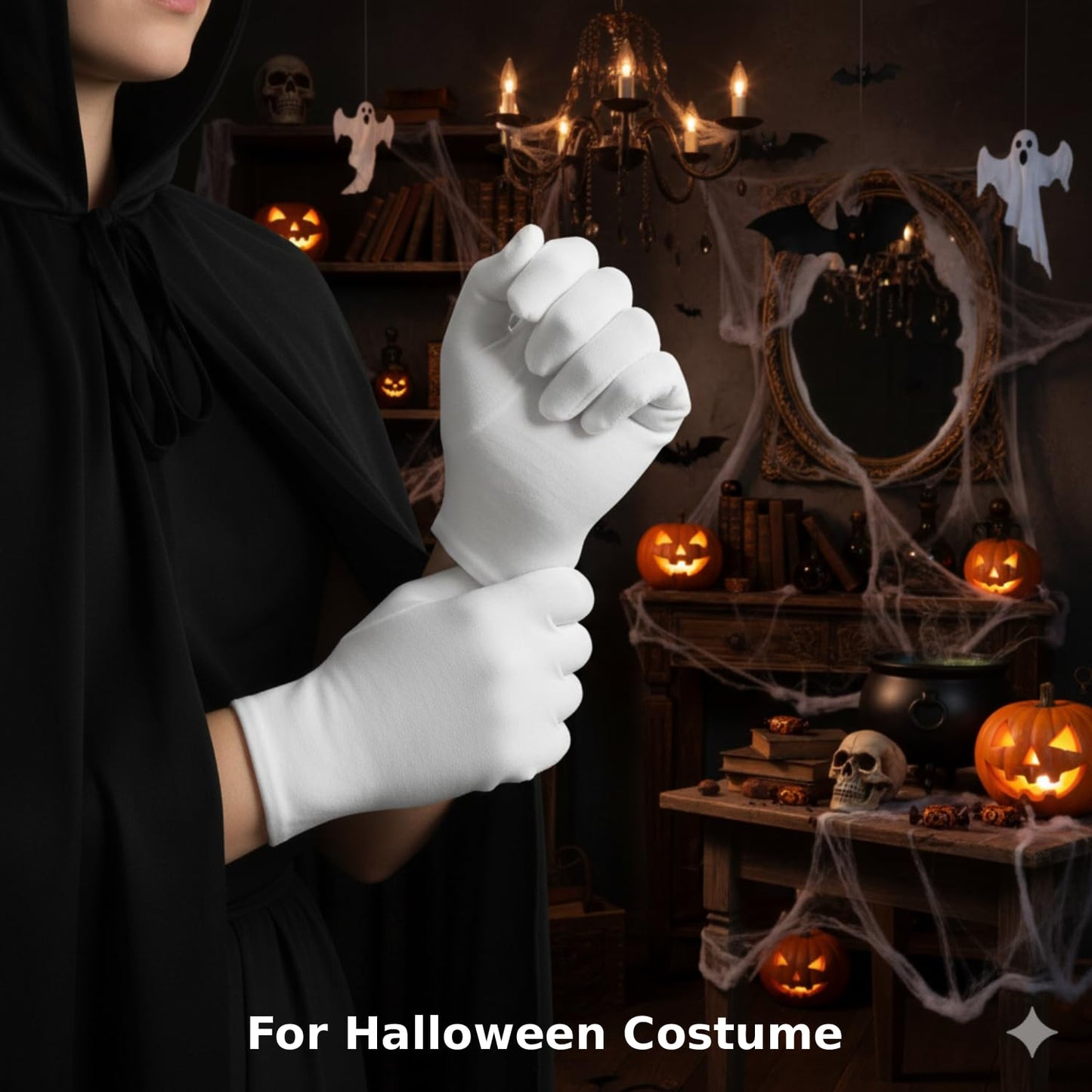 7 Pairs White Cotton Gloves, Breathable Cotton Gloves for Dry Hands Sleeping, Washable Eczema Moisturizing Glove Overnight for Women Men, Halloween Wedding Costume Work Glove for Serving Inspection