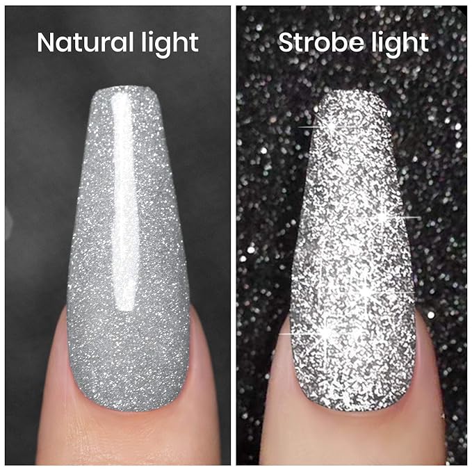 RARJSM Glitter Nail Polish Silver Nailpolish Gel Nail Polish 1PACK 7.5ML Soak Off Nail Cure Required for Nail Art Design Salon Quality DIY Home RAR79