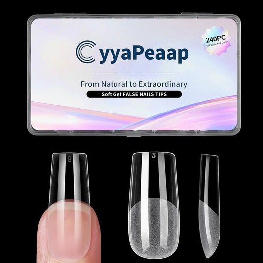 Medium Square Nail Tips 240Pcs Square Press on Nails Pre-shape Clear Soft Gel Nails Tips for Full Cover Acrylic French False Nails For Nail Extension, Home DIY Nail Salon 12 Sizes False Tips