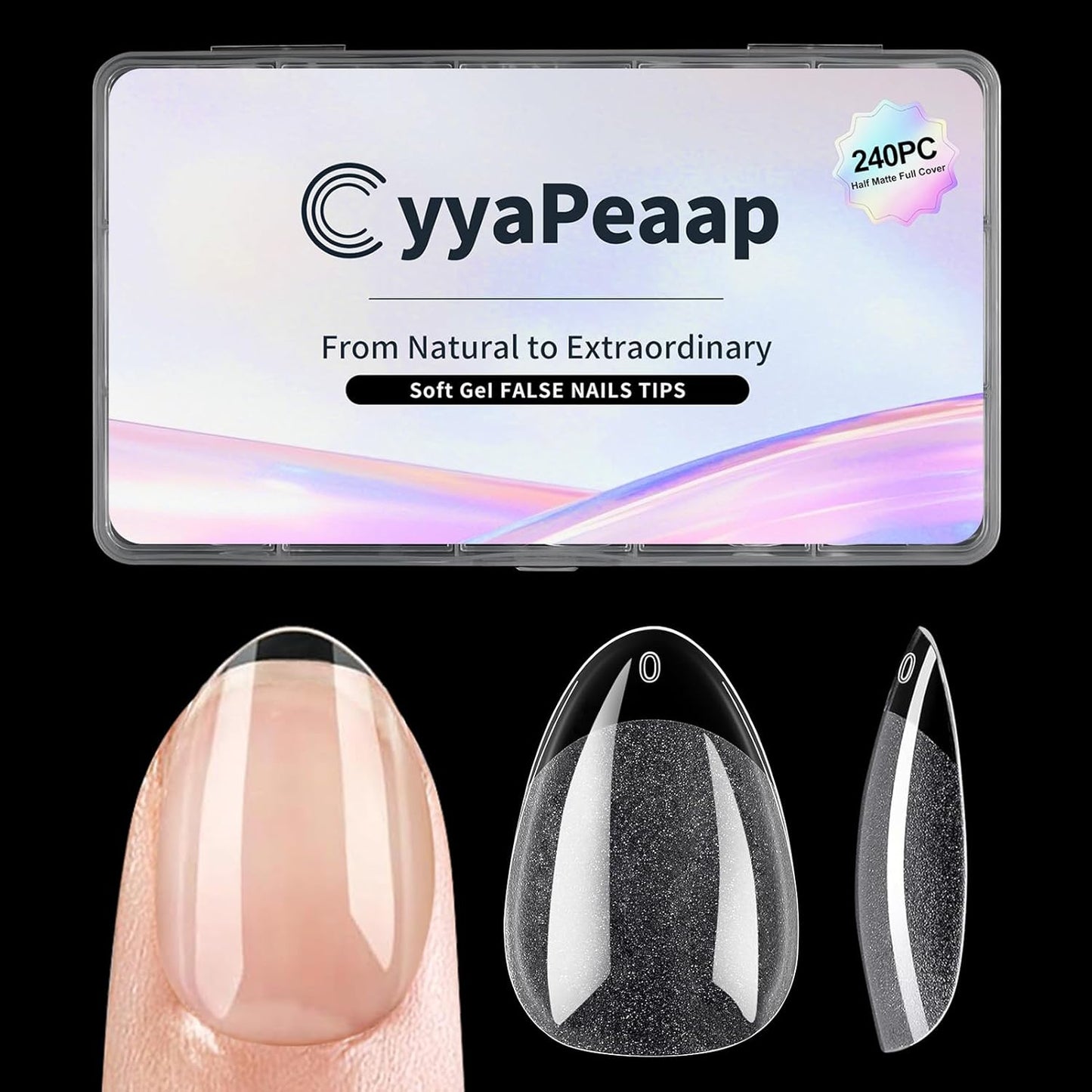 Extra Short Almond Nail Tips 240Pcs Full Cover Soft Gel Nail Tips Short Almond Shaped Nails Tips Soft Gelly Gel Clear Fake Nails Tip for Acrylic Nail Soak Off Home DIY Salon Nails 12 Sizes