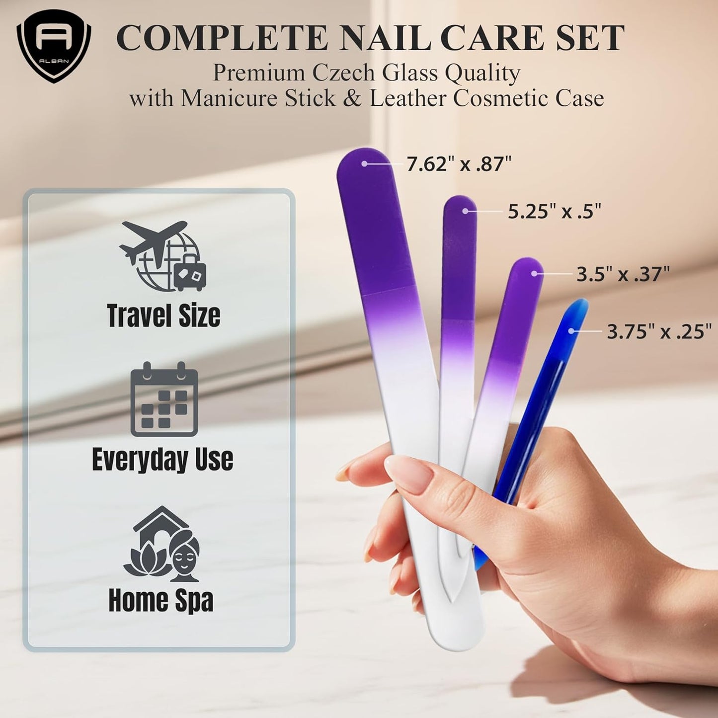 Alban Czech Glass Nail File Parent (Purple & Royal Manicure, 5, Count, 180/240 Grit)