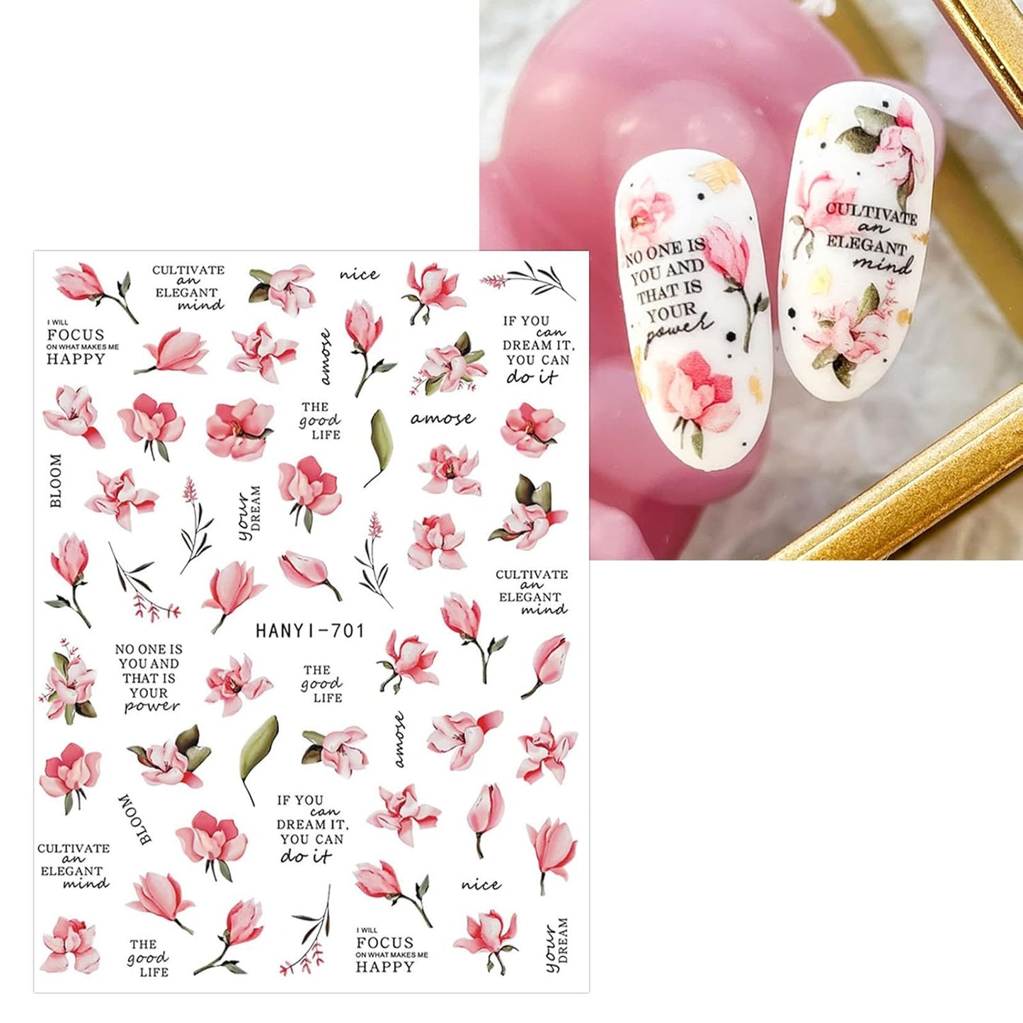 JMEOWIO 10 Sheets Spring Flower Nail Art Stickers Decals Self-Adhesive Pegatinas Uñas Colorful Floral Summer Nail Supplies Nail Art Design Decoration Accessories