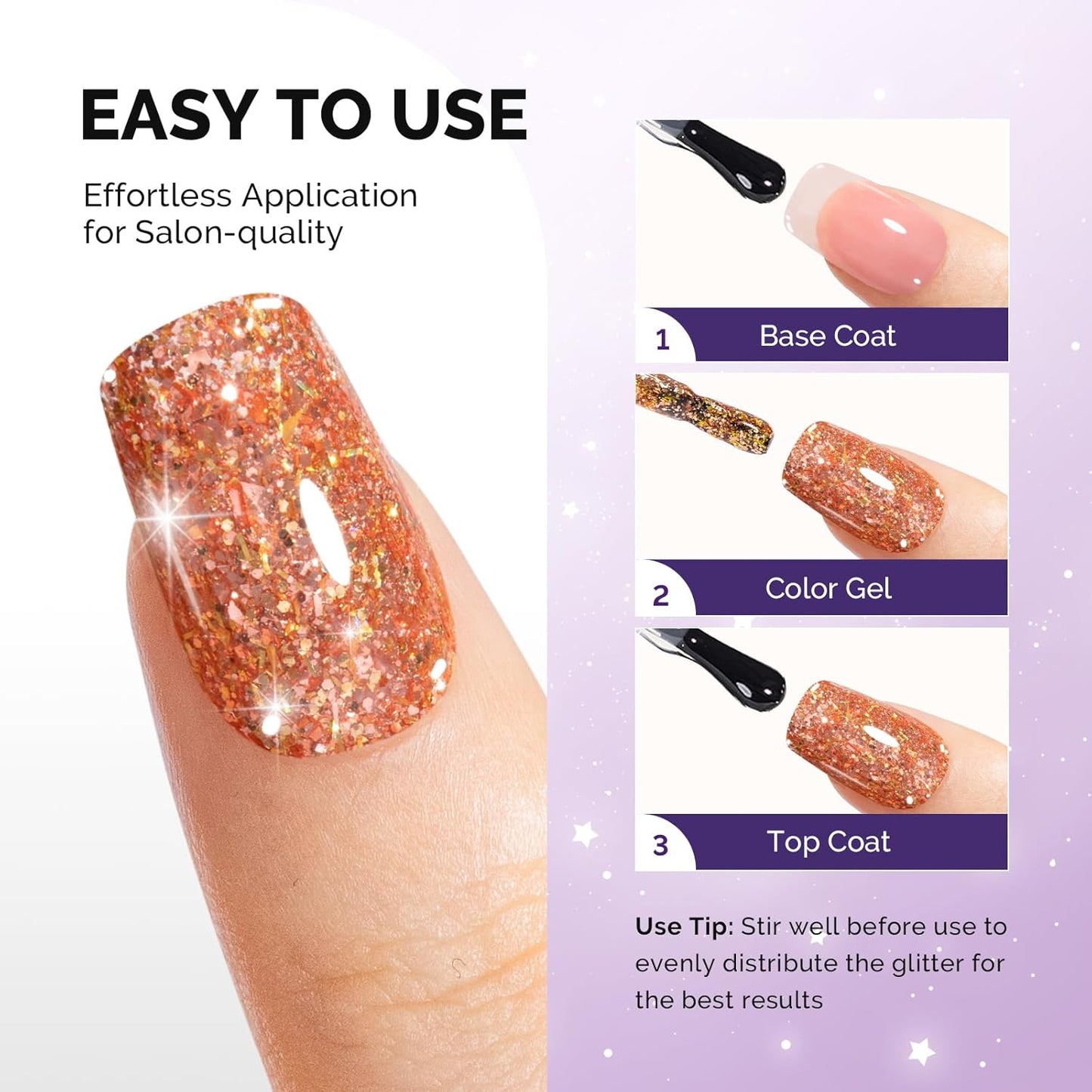 MelodySusie Galaliver Glitter Gel Nail Polish, 15ML Sparkly Shimmer Gel Polish Soak Off UV LED Cured Long Lasting Gift for Women DIY Nail Design Nail Art Manicure Happy Orange X13
