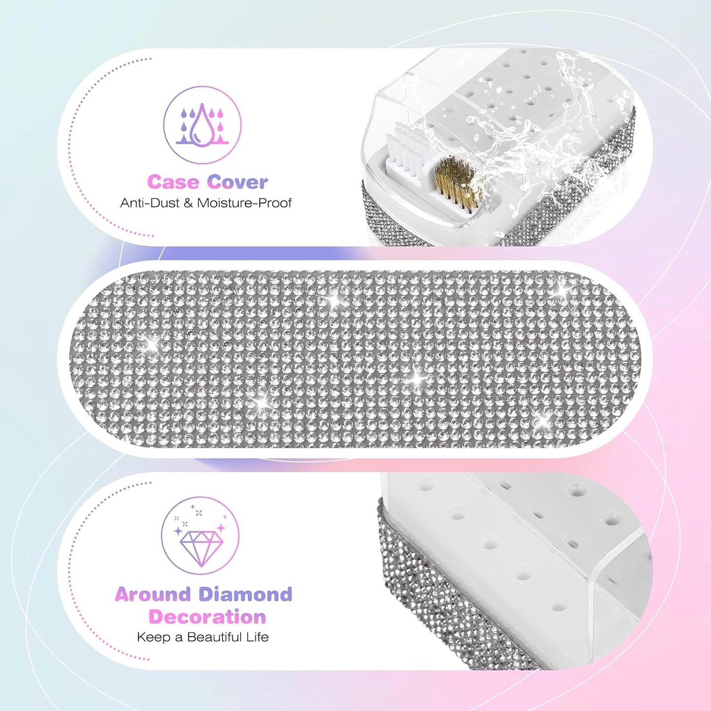 2 in 1 Nail Drill Bits Holder: 30 Holes Nail Bits Organizer Case with Cleaner Brush, Dustproof Efile Nail Tech Bits Storage Container Box Manicure Tools Accessories Display for Salon Home(Only Box)