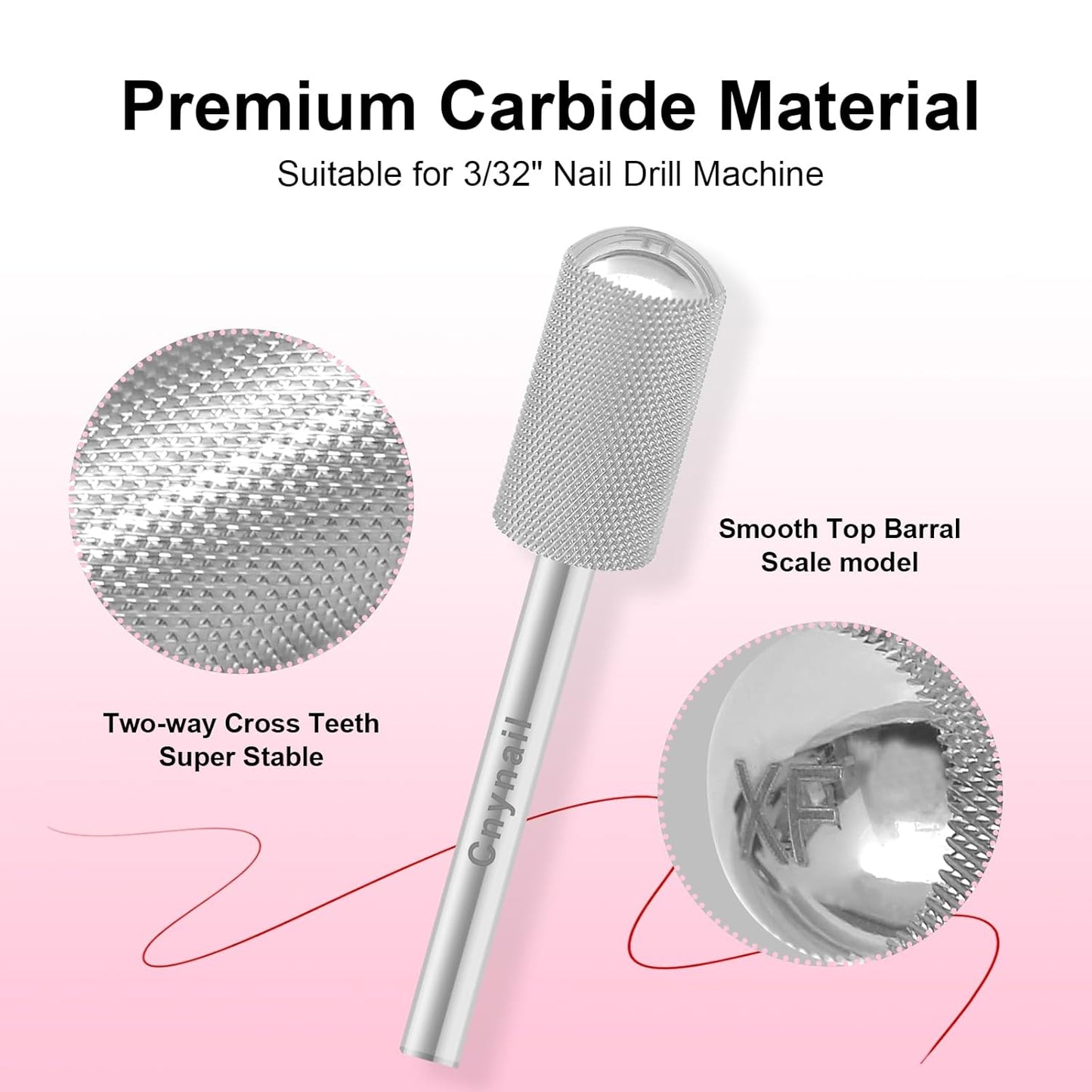 3/32" Large Barrel Smooth Round Top Tungsten Carbide Nail Drill Bit Safety Bit for Gel & Acrylic Removal, 2-Way Rotating Efile Tip, Salon Electric File Accessory (XF Grit, Silver)