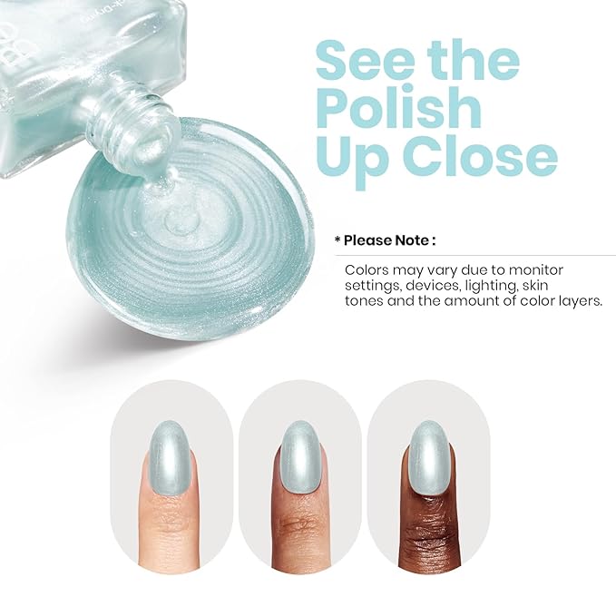 Beetles Pearl Nail Polish Set - 15ml Blue Quick Drying Nail polish Shimmer Glitter Fingernail Polish Bubble Blue Nail Lacquer Shimmer DIY Manicure Gift for Women