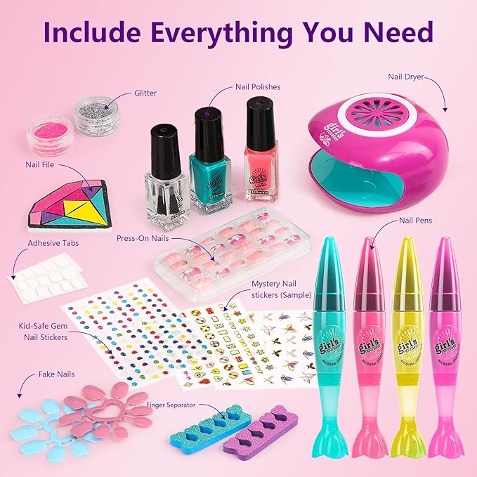 Kids Nail Polish Set for Girls - Girl Gift - Nail Kit for Kids Ages 7-12, Non-Toxic Nail Polish Set with Nail Dryer, Girl stuff for Spa Makeup Manicures, Birthday Gifts for Girls Toy 6 7 8-12