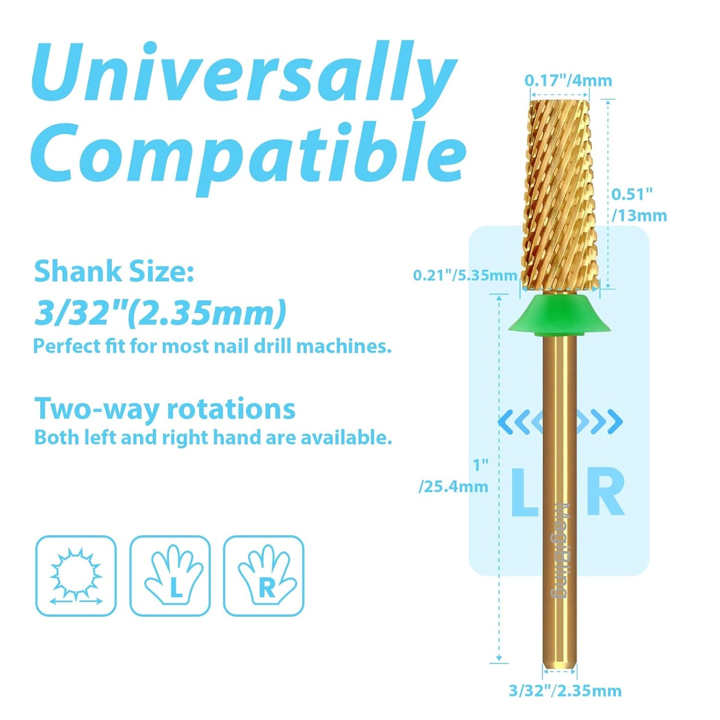 Tungsten Carbide Cross Cut Small Tapered Barrel Nail Drill Bits, Professional 3/32'' Safety Bits, Both Hands Use, Remove Gel Fast, Manicure Pedicure Cuticle Gel Polishing, Coarse.