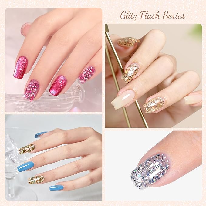 CANNI 8 Pcs 9 ML Glitter Sequins Gel Nail Polish Set, Shimmer Sparkly Shiny Pink Yellow Purple Blue Colors Polish Kit Soak Off Led Nail Art Gel Manicure Salon DIY Gifts