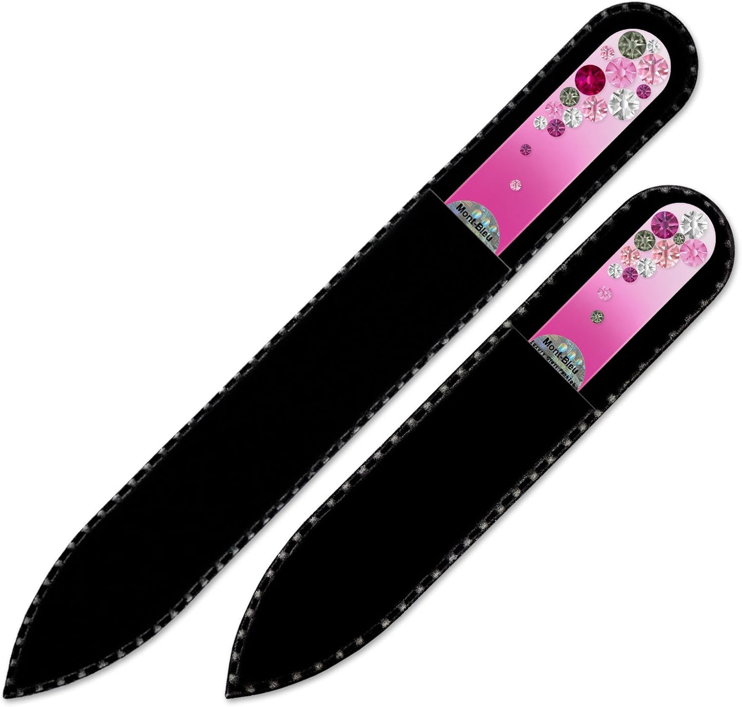 Mont Bleu Premium Set of 2 Glass Nail Files - Hand Decorated with Crystals - Improves Nail Strength - Washable