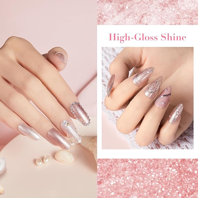 AZUREBEAUTY Nail Polish Set, 4 Colors Nude SKin Glitter Pearl Long Lasting All Season Quick Dry Natural Fingernail Lacquer Strengthening Treatment Kit 10ML with Top Coat DIY Salon at Home