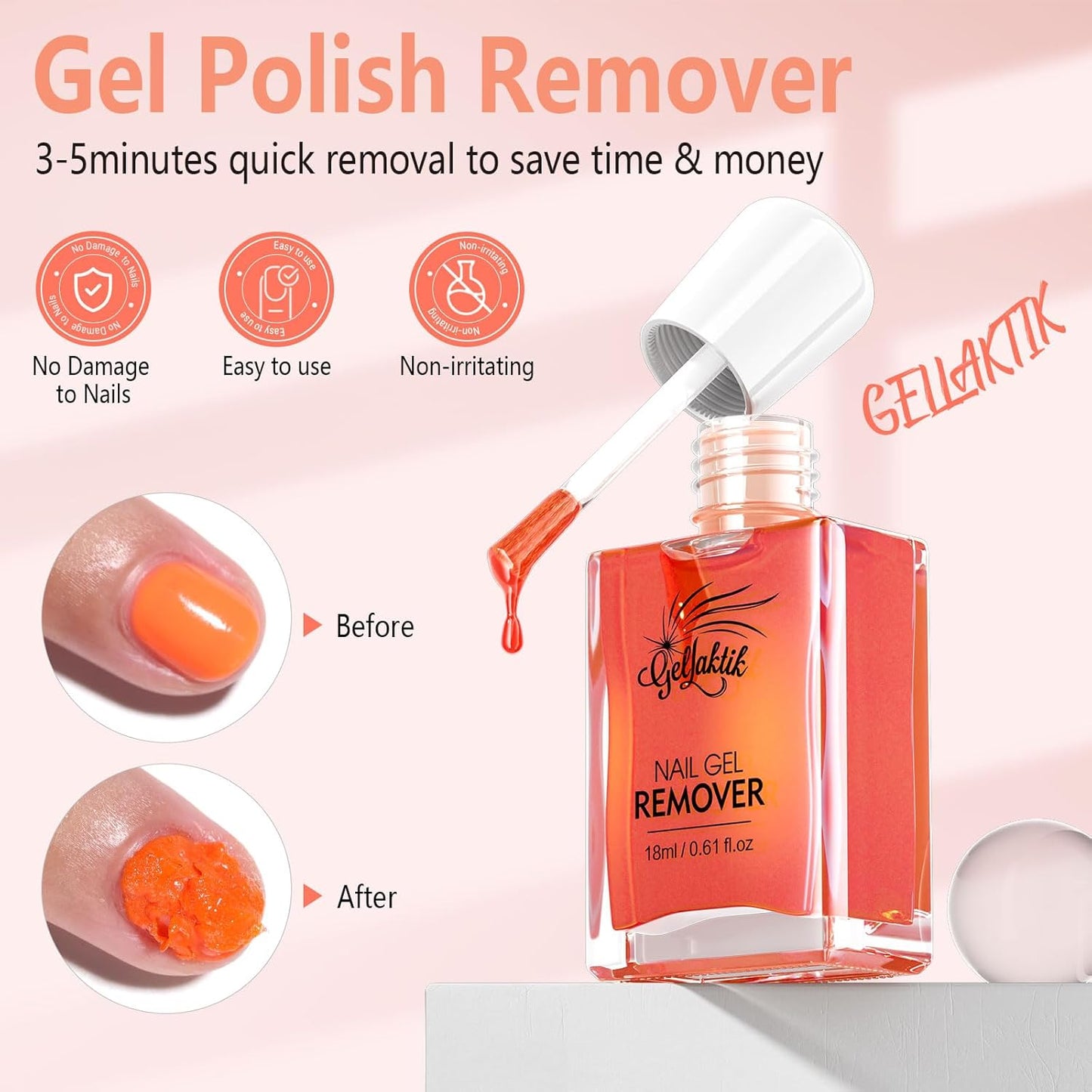 Gel Polish Remover Kit, 18ml×3 Set with Cuticle Oil & Liquid Latex Tape, No Soaking, Wrapping Required, Removes Gel Nails in 3-5 Mins, Includes Nail Pusher & File for Complete Nail Care