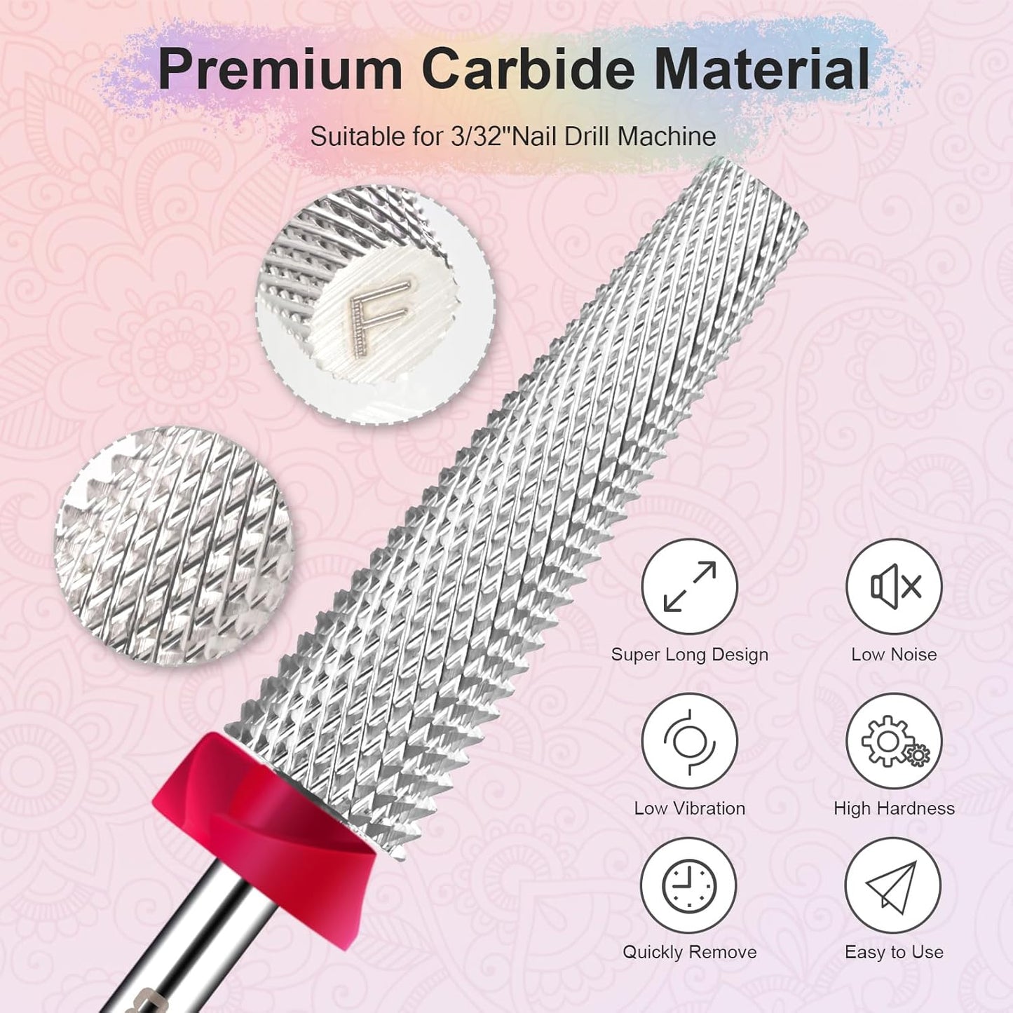 Depvko Super Long 5 in 1 Nail Drill Bits, 3/32'' Carbide Tungsten Bits, Two Way Rotate Professional Advanced Safety Bits for Nail, Fast Remove for Manicure Pedicure (Long 5in1-Silver, Fine-F)