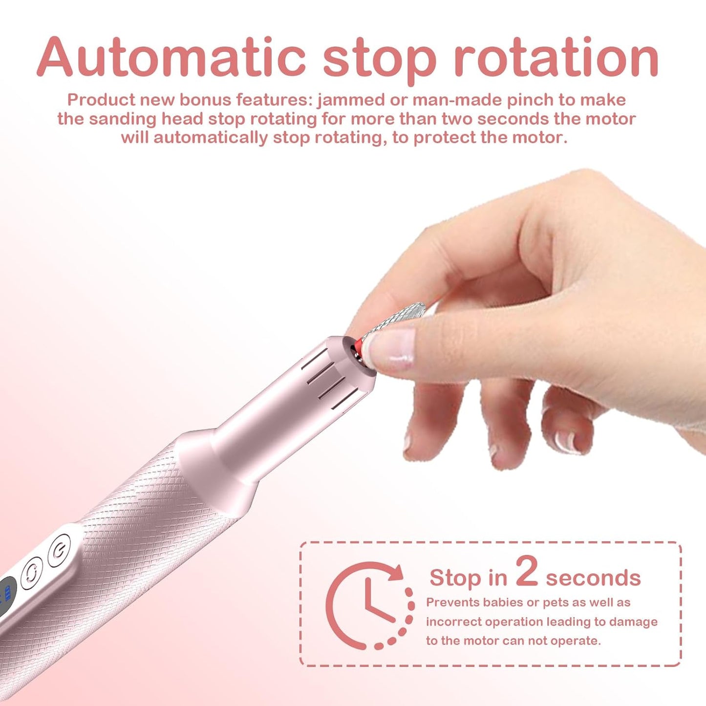 Portable Electric Nail Drills,Professional Nail Drill File Kit for Acrylic,Manicure and Pedicure Sets for Grinding,polishing and Trimming,Rechargeable Pedestal Nail Polisher. Pink