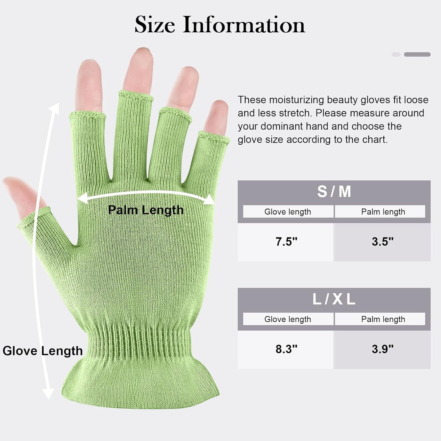 MIG4U Fingerless Moisturizing Gloves, Half Finger Touchscreen Beauty Glove for Eczema, SPA, Dry Hands, Skin Treatment, Summer Sun UV Protection, Apple Green, 1 Pairs L/XL