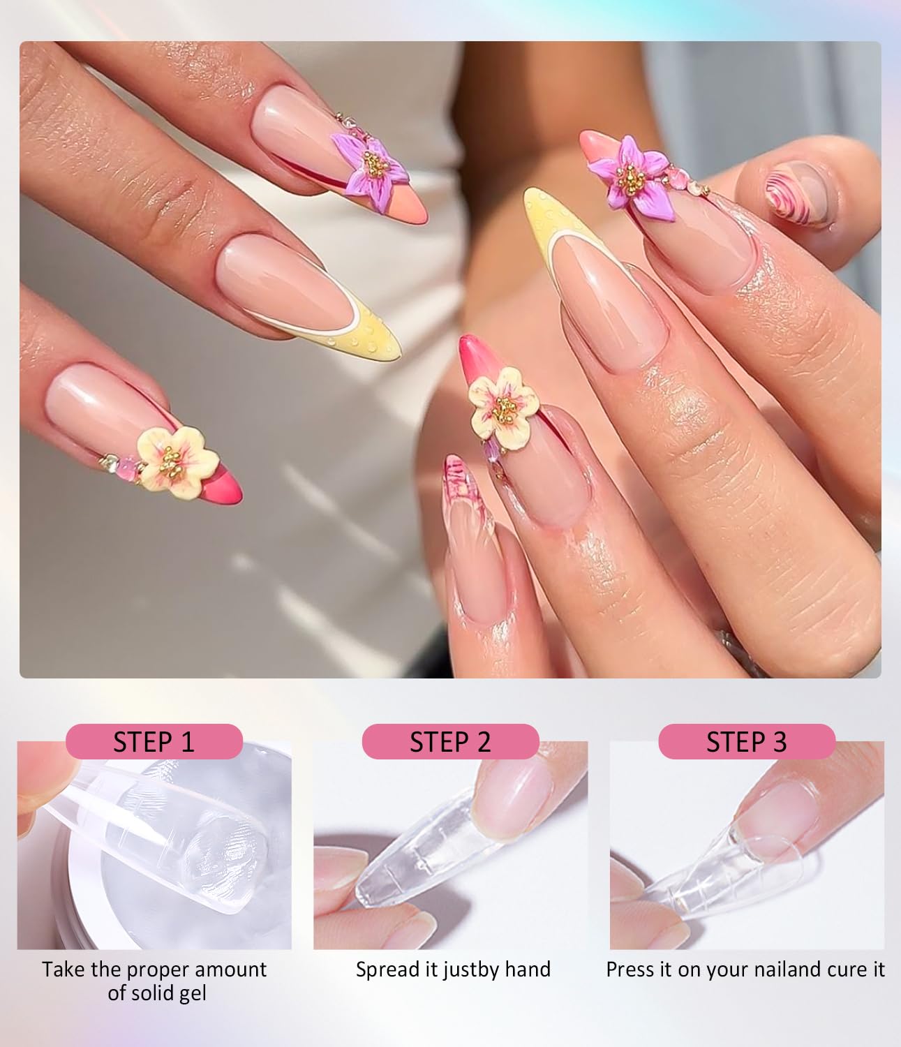 Solid Builder Gel and Chrome Nail Powder Kit BISHENGYF: 4 In 1 No Wipe 3d Sculpting Nail Gel Silver Aurora White Pearl Chrome Nail Powder Clear Non-Sticky Hand Extension Glue for Nail Decoration 30g