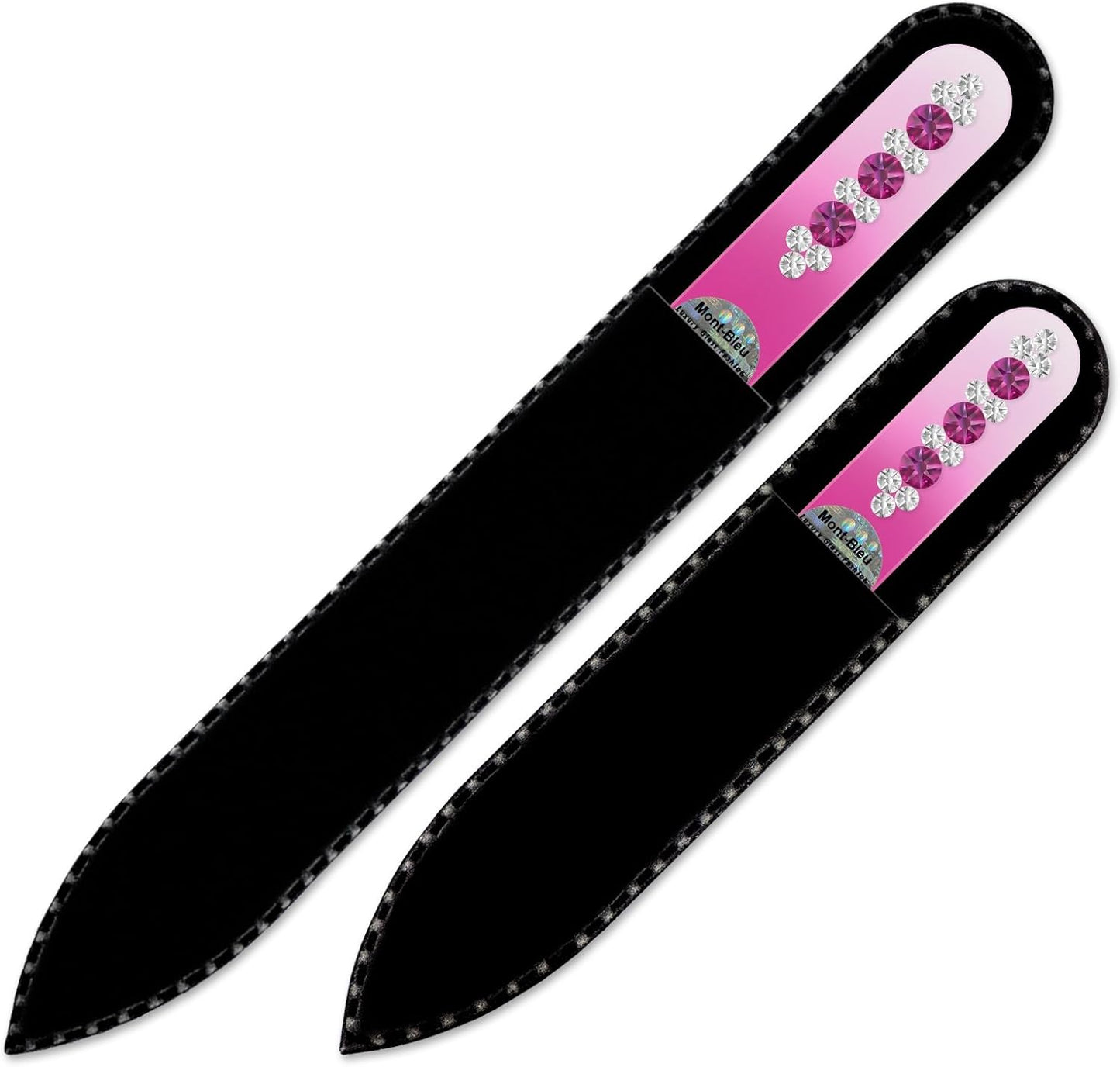 Washable Double Sided Nail File - Mont Bleu Set of 2 Glass Nail Files Hand Decorated with Crystals - Handmade Gifts - Czech Tempered Glass - Best Nail Care - Crystal Nail Files