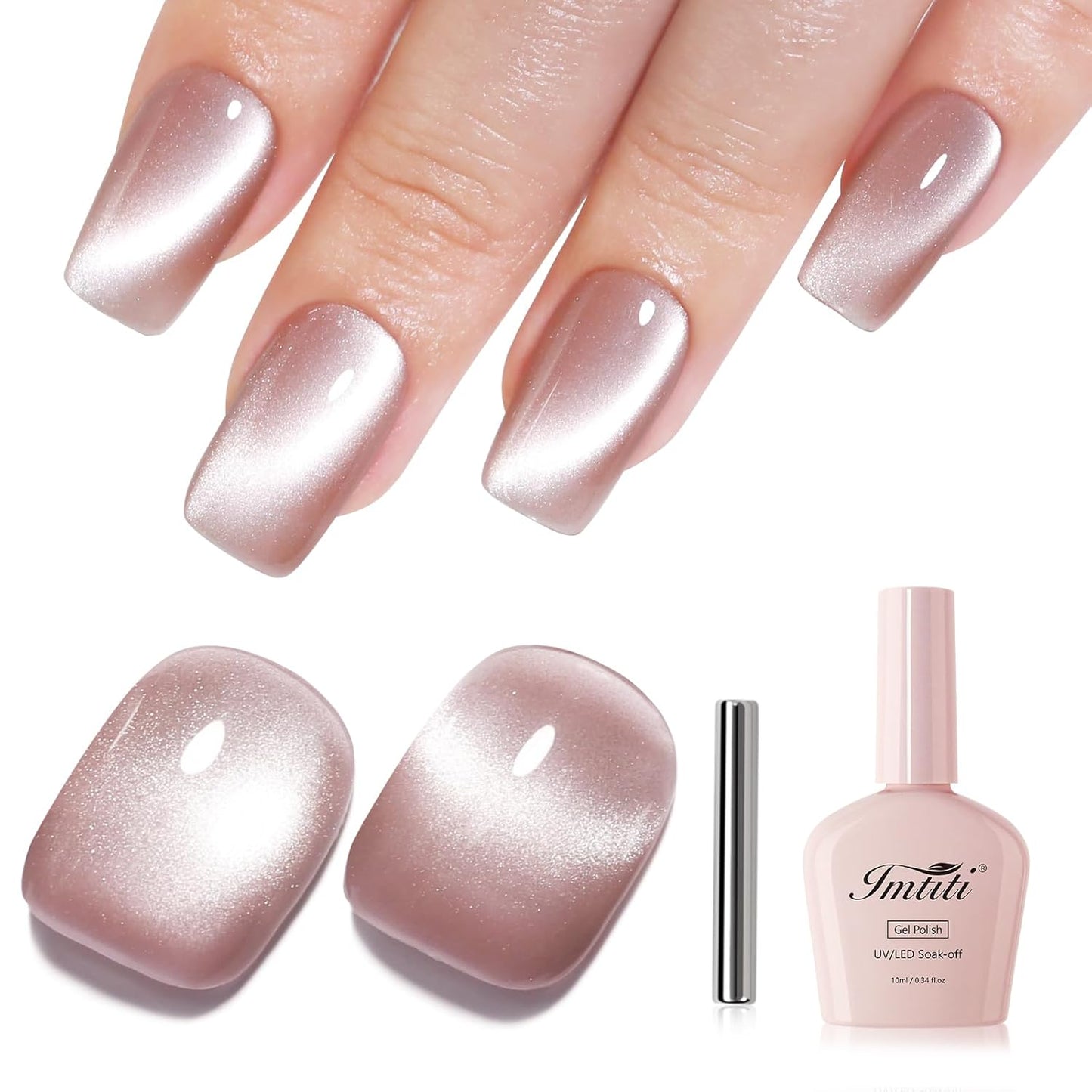 Imtiti Nude Cat Eye Gel Nail Polish with Magnet, Holographic Glitter Shimmer Magnetic UV Gel Polish for Nail Art Soak off UV Led