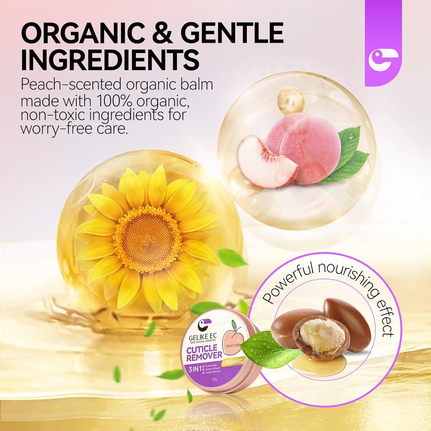 gelike ec Cuticle Cream for Dry Damaged Cuticles Organic Nail Cuticle Remover for Dry, Rough Hands Cracked Rigid Skin - Professional for Salon Home Use