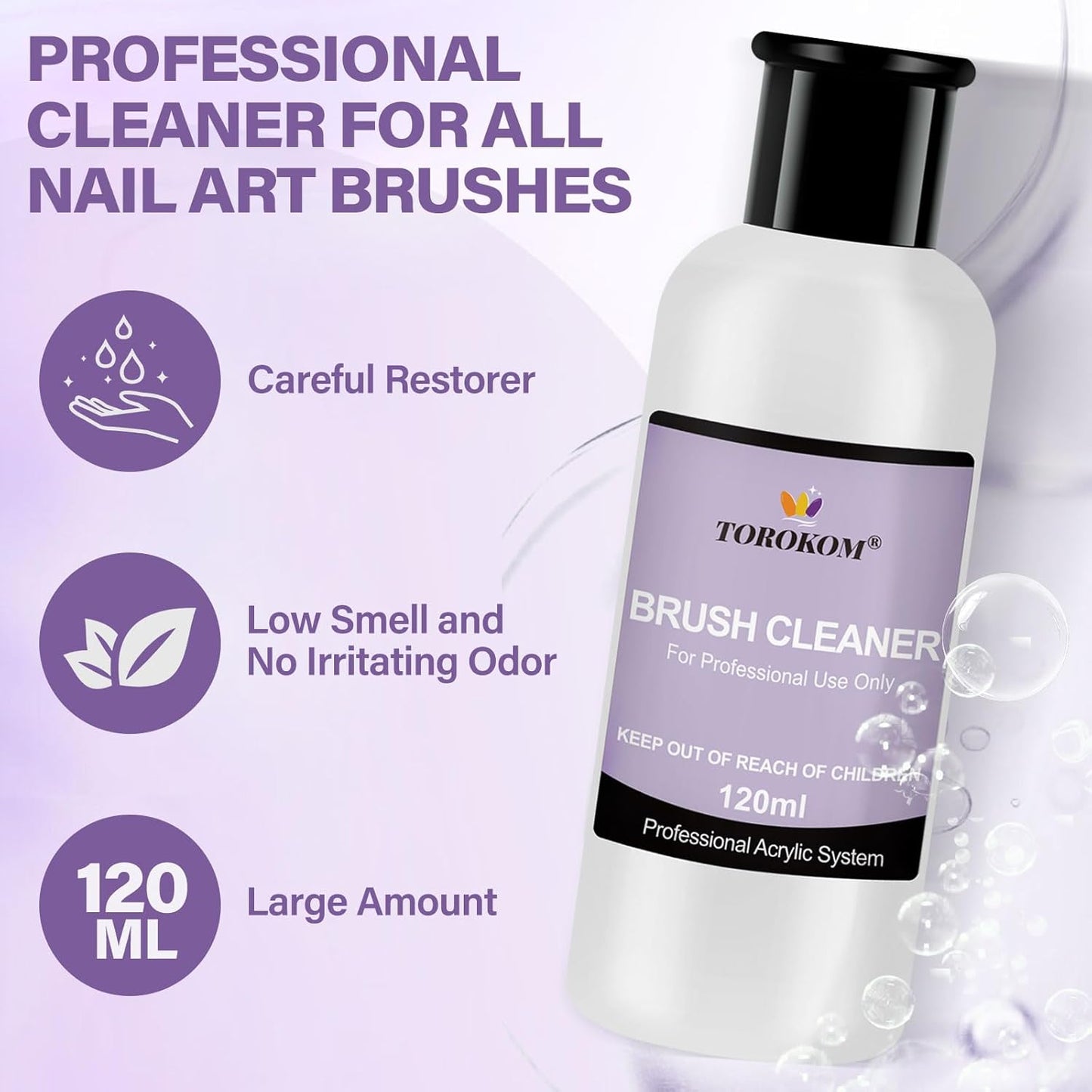 TOROKOM Acrylic Nail Brush Cleaner, 4 OZ Acrylic Brush Cleaner Nail Brush Cleaner Conditioner with Dappen Dish and Nail Cleaning Pads for Quickly Clean Gel Polish, Nail Extension Gel, Acrylic Nails