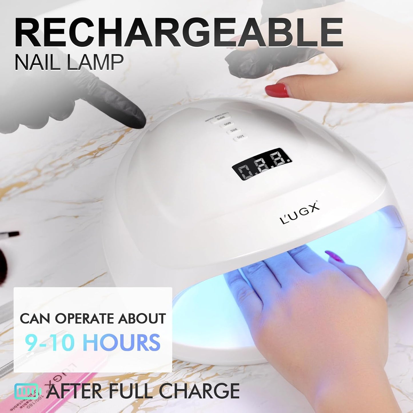 L'UGX Rechargeable UV LED Nail Lamp, 60W Nail Lamp Professional Nail Dryer with 4 Timer Setting, UV Light for Gel Nails, Perfect for Salon & Home