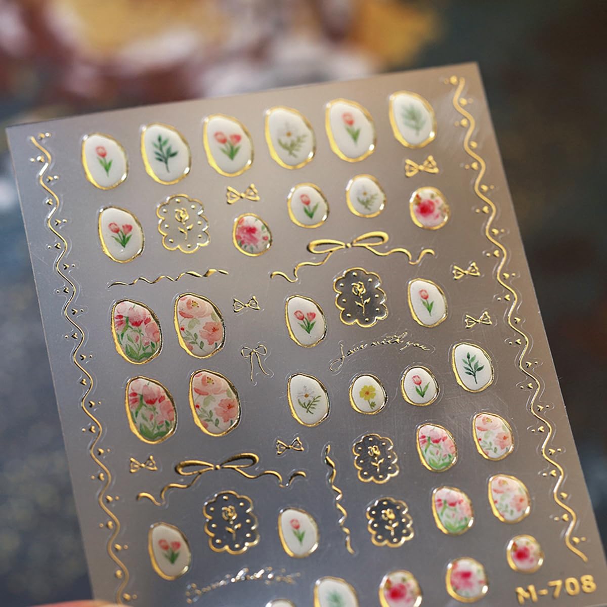 Flower Nail Art Stickers Decals 5D Embossed Jelly Flowers Nail Decals 1PCS Hot Stamping Tulip Gold Edge Rose Bow-knot Lily Leaf Flower Design Nails Adhesive Stickers for Women DIY Nail Art Decorations