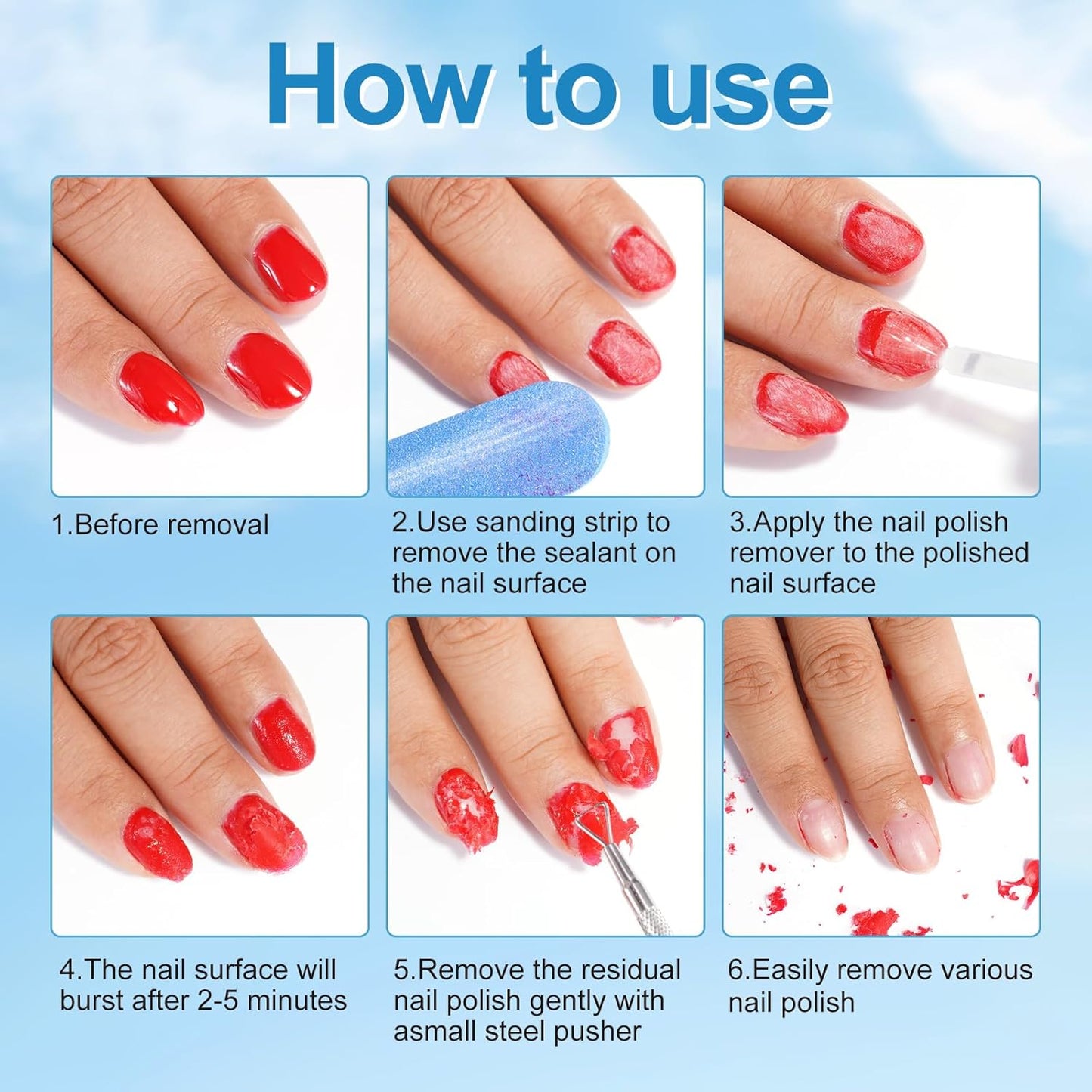 Gel Nail Polish Remover, (2pcs) Remove Gel Nail Polish Within 3-5 Minutes - Quick & Easy Polish Remover - No Need For Foil, Soaking Or Wrapping with Cuticle Pusher and Nail Polish Scraper Tools