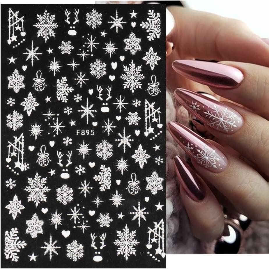 8 Sheets Christmas Nail Art Stickers Decals Self-Adhesive Holiday White Snowflakes Winter Nail Supplies Nail Art Design Decoration Accessories