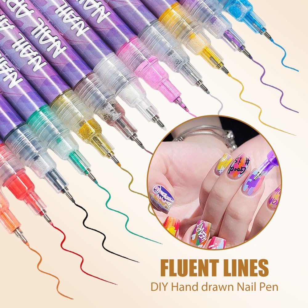 12 Colors Nail Art Pens Set, 2026 New Nail Art Markers for Gel Nails, Nail Art Tools for 3D Nail Art, Nail Art Markers Polish Pen for Graffiti Dotting Drawing Painting Point Liner DIY