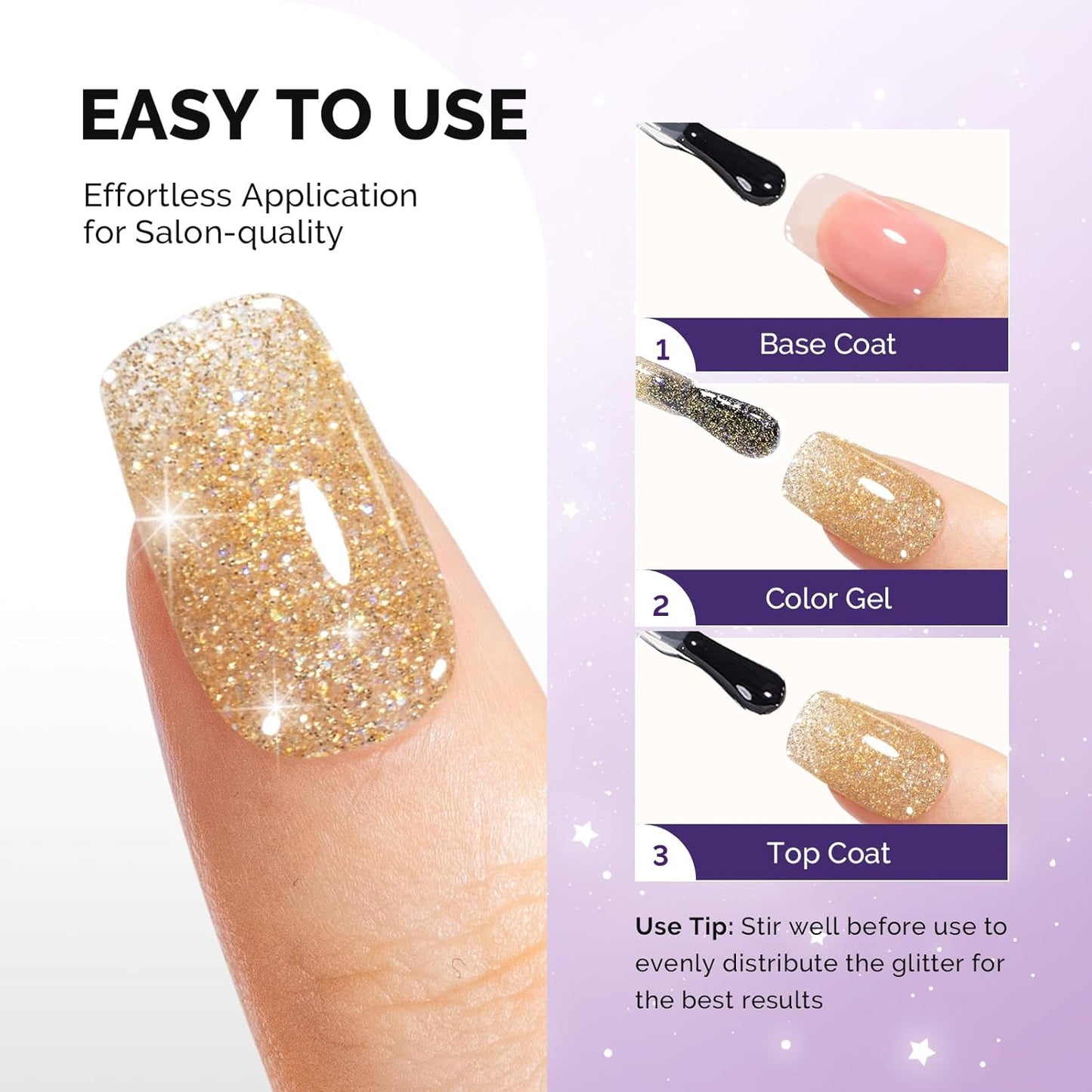 MelodySusie Galaliver Glitter Gel Nail Polish, 15ML Sparkly Shimmer Gel Polish Soak Off UV LED Cured Long Lasting Gift for Women DIY Nail Design Nail Art Manicure Noble Gold X02