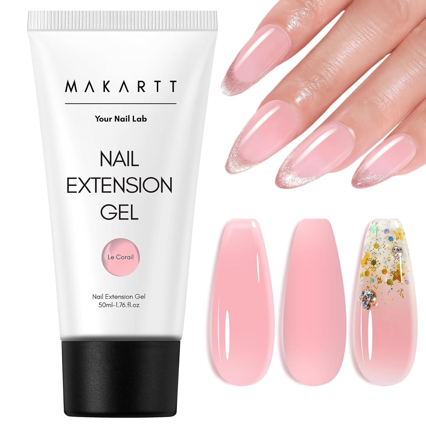 Makartt Poly Nail Gel: Natural Pink 50ML 3D Gel Nail Builder Salon Supplies Easy DIY at Home