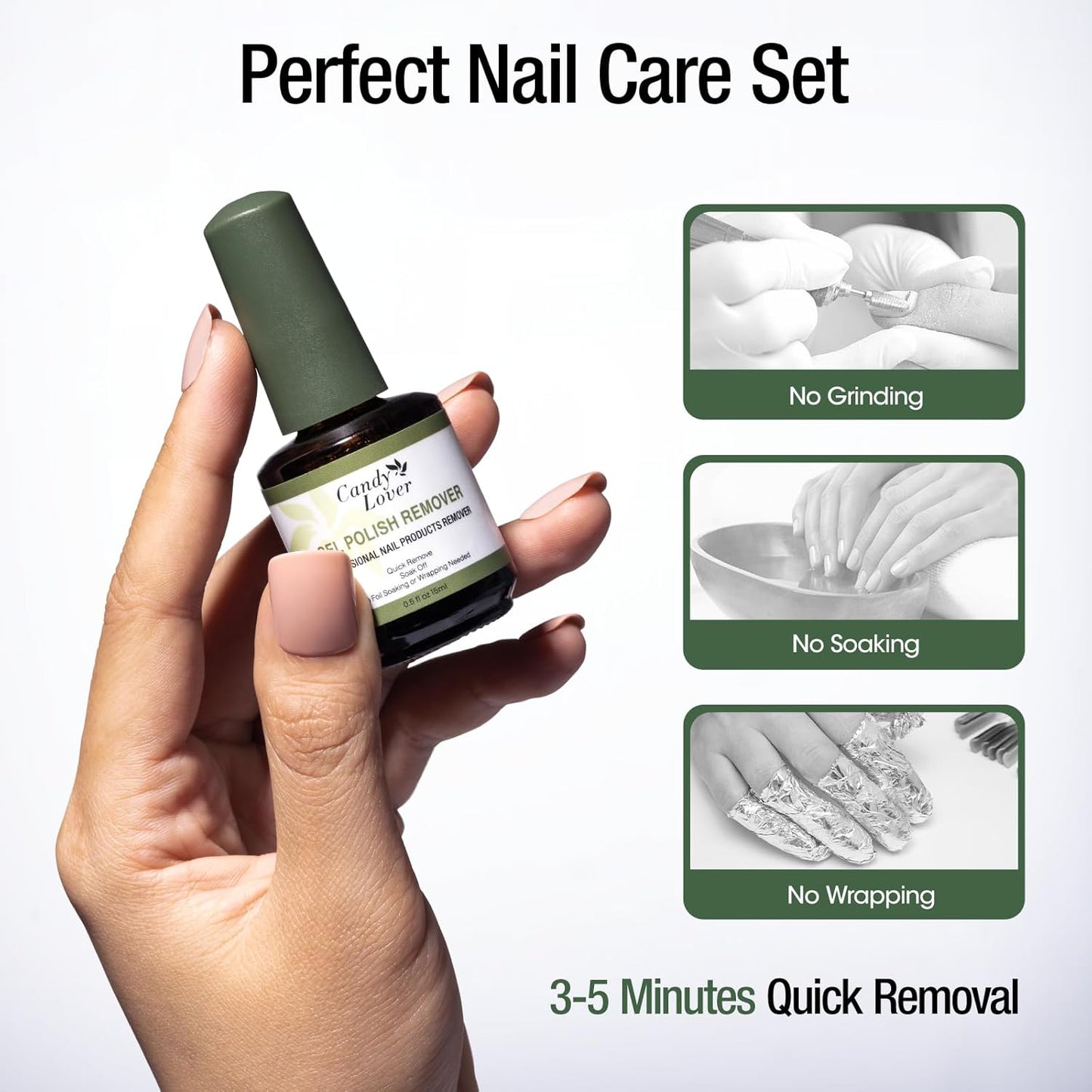 Candy Lover Gel Nail Polish Remover Kit, Latex Tape Peel Off Liquid and Gel Polish Remover with Cuticle Pusher & Nail File, Remover for Nails in 3-5 Minutes, No Need Soaking or Wrapping