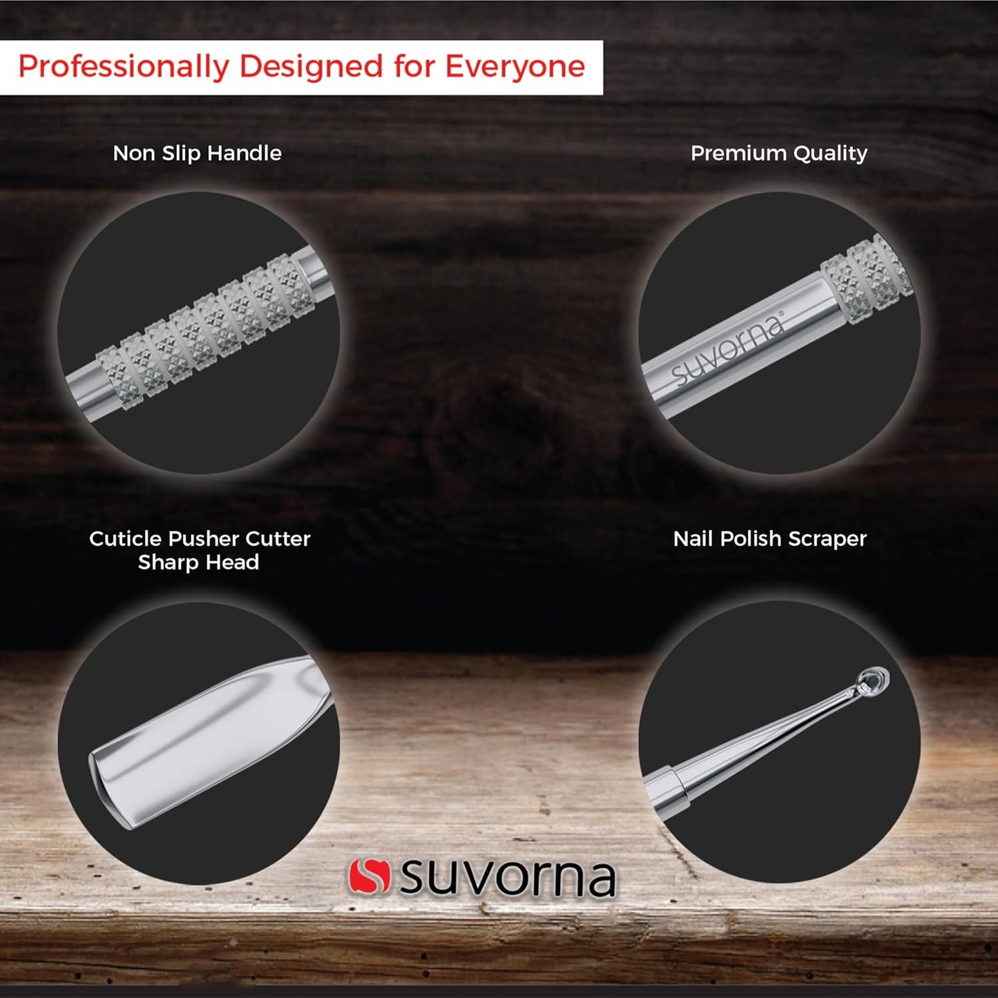 Suvorna Metal Cuticle Pusher Tool & Nail Cleaner Tool, Cuticle Cleaner, Stainless Steel Cuticle Pusher - Fingernail Cleaner for Under Nails and Gel Nail Polish Remover, Nail Cuticle Pusher for Women