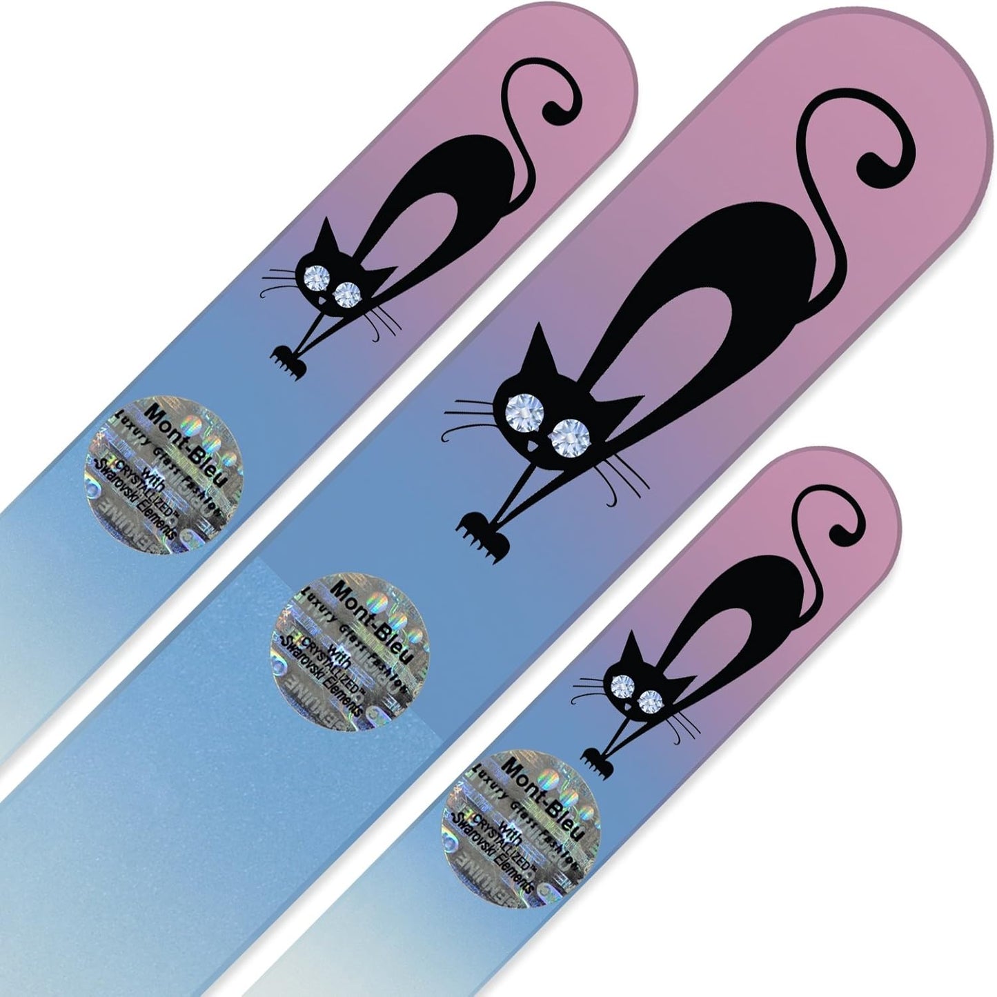 Mont Bleu Set of 3 Cats Crystal Nail Files Hand Decorated with Crystals - Handmade - Czech Tempered Glass