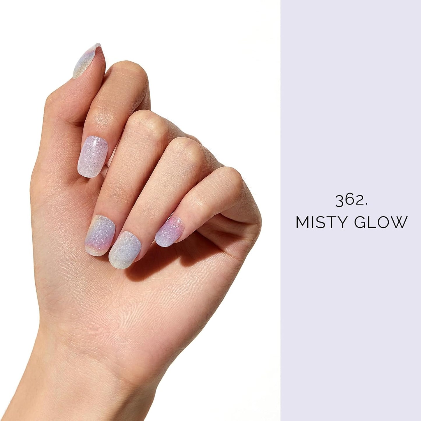NAILOG Semi Cured Gel Nail Strips - 20 Pcs Gel Nail Stickers | Buy 2 Get 1 UV Lamp | Misty Glow