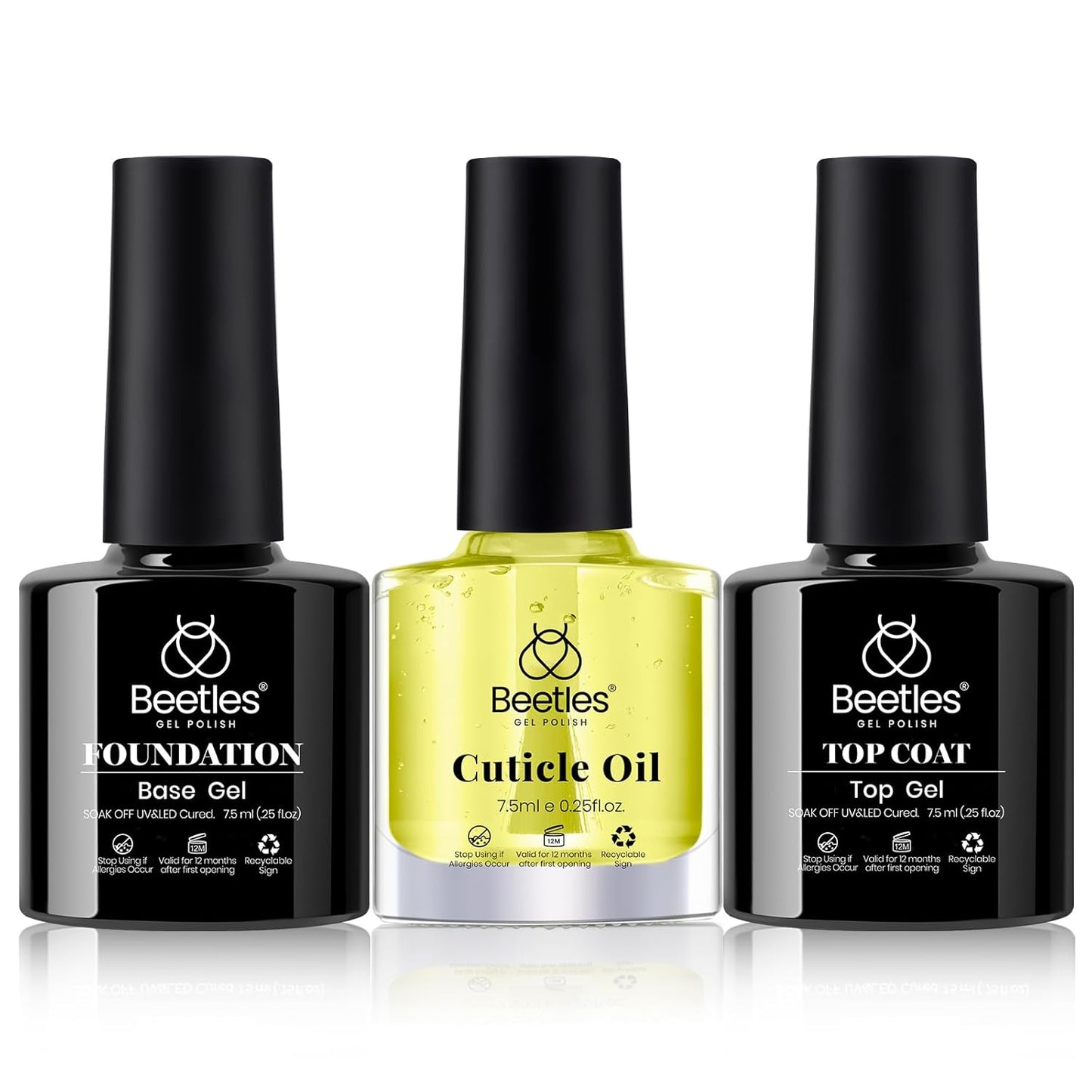 Beetles Gel Top Coat Base Coat and Cuticle Oil Set 3Pcs, No Wipe Top Gel Glossy Shine Long Lasting, Cuticle Oil Care for Dry Damaged for Stronger Nails Fall Nail Gifts For Girls