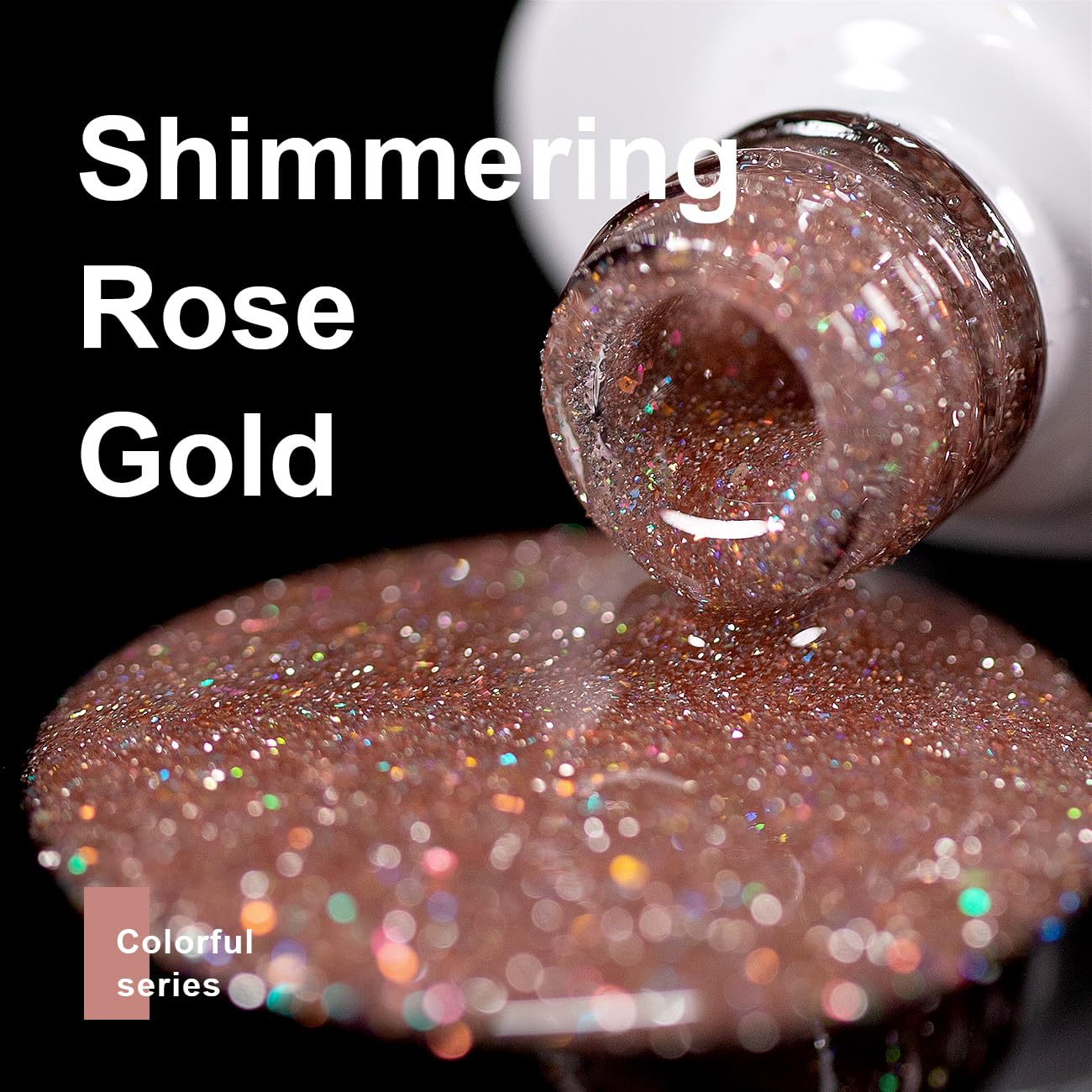 RARJSM Reflective Glitter Gel Polish Rose Gold Disco Shimmer Sparkling Glitter Iridescent Sparkly Shiny Gel Polish Holographic Gelpolish Soak off U V/L E D Nail Art Varnish for Salon DIY at Home