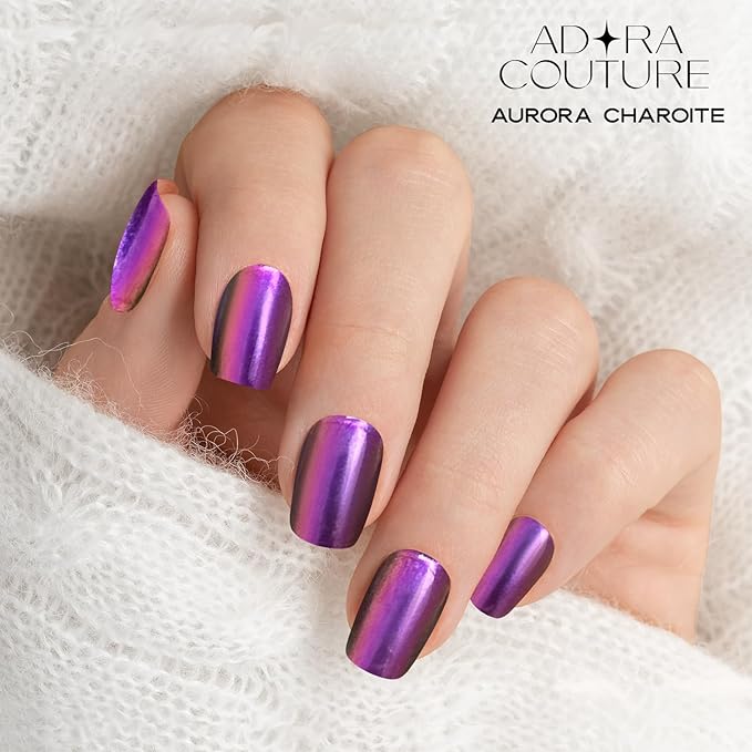 Semi Cured Gel Nail Strips with 30 Pieces - Salon Quality Manicure Kit for Women Easy Application Wraps Includes Prep Pads Nail File Wooden Stick, UV Light Required (Purple Aurora)